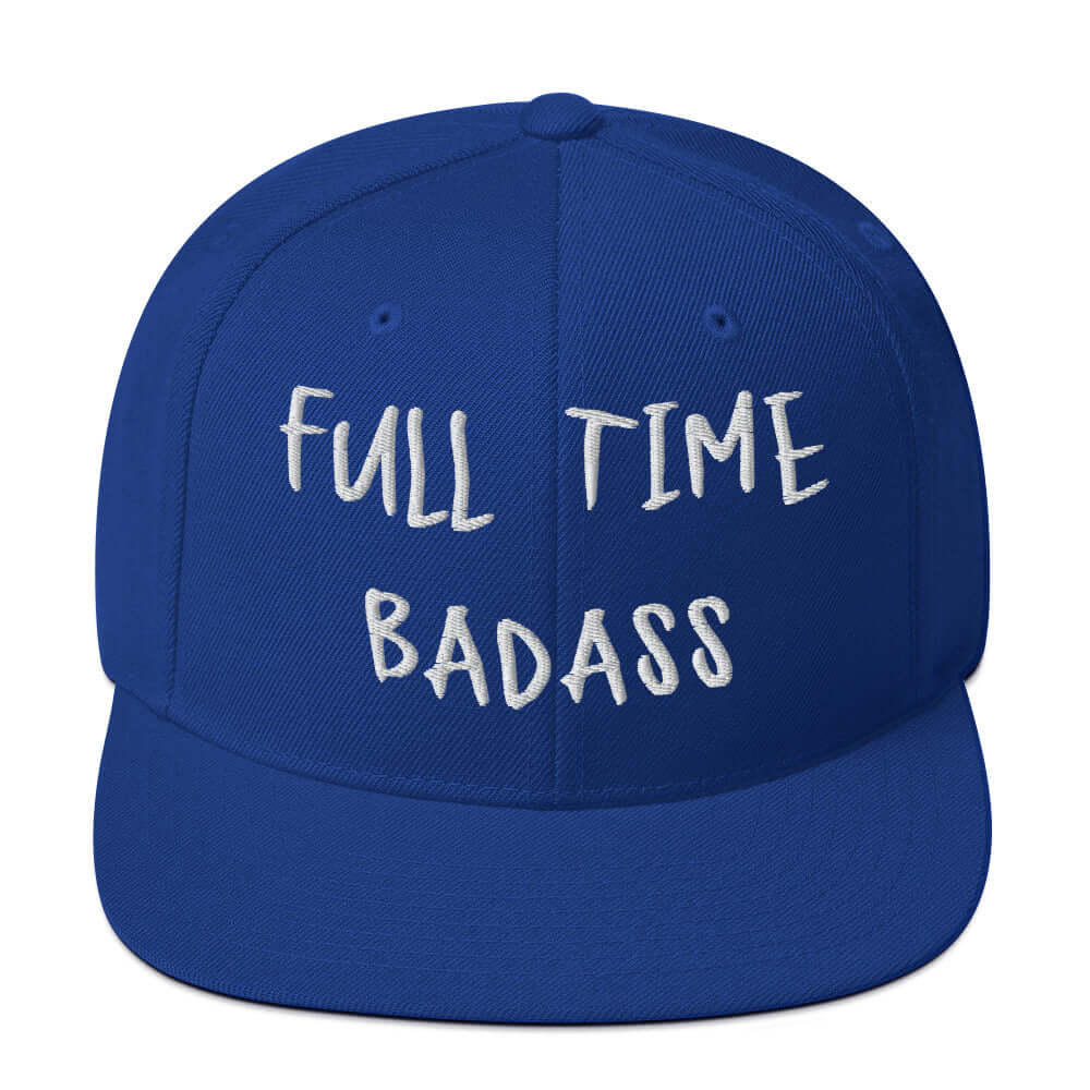 Front of RonnieMac Fulltime Badass Embroidered Snapback Hat (royal blue) -2