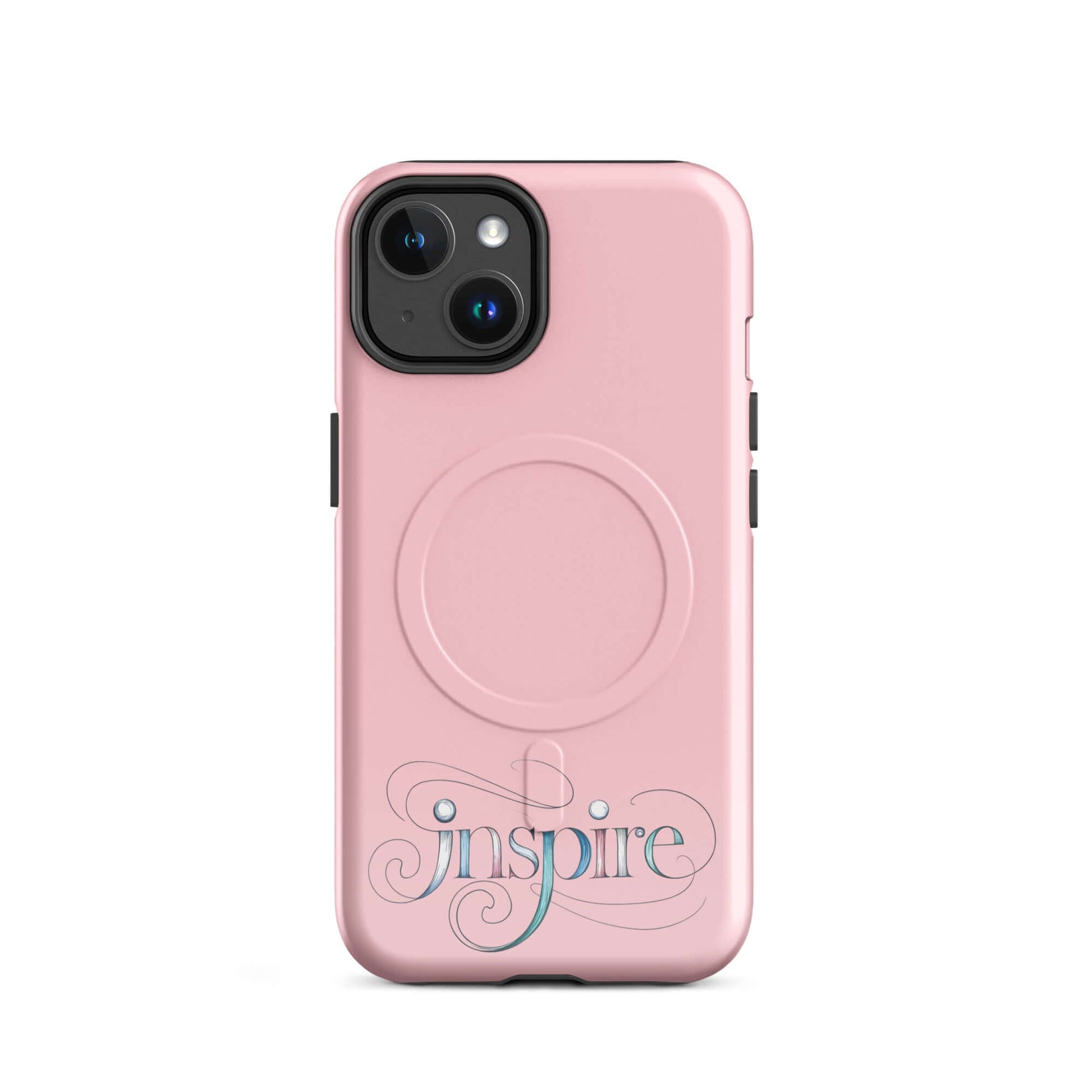 Inspire Sketch MagSafe® Tough Case for iPhone® with elegant word art design in soft pink.