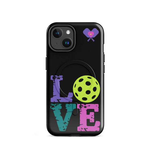 Women’s LOVE Pickleball MagSafe® Tough Case for iPhone® featuring vibrant colors and pickleball graphic.