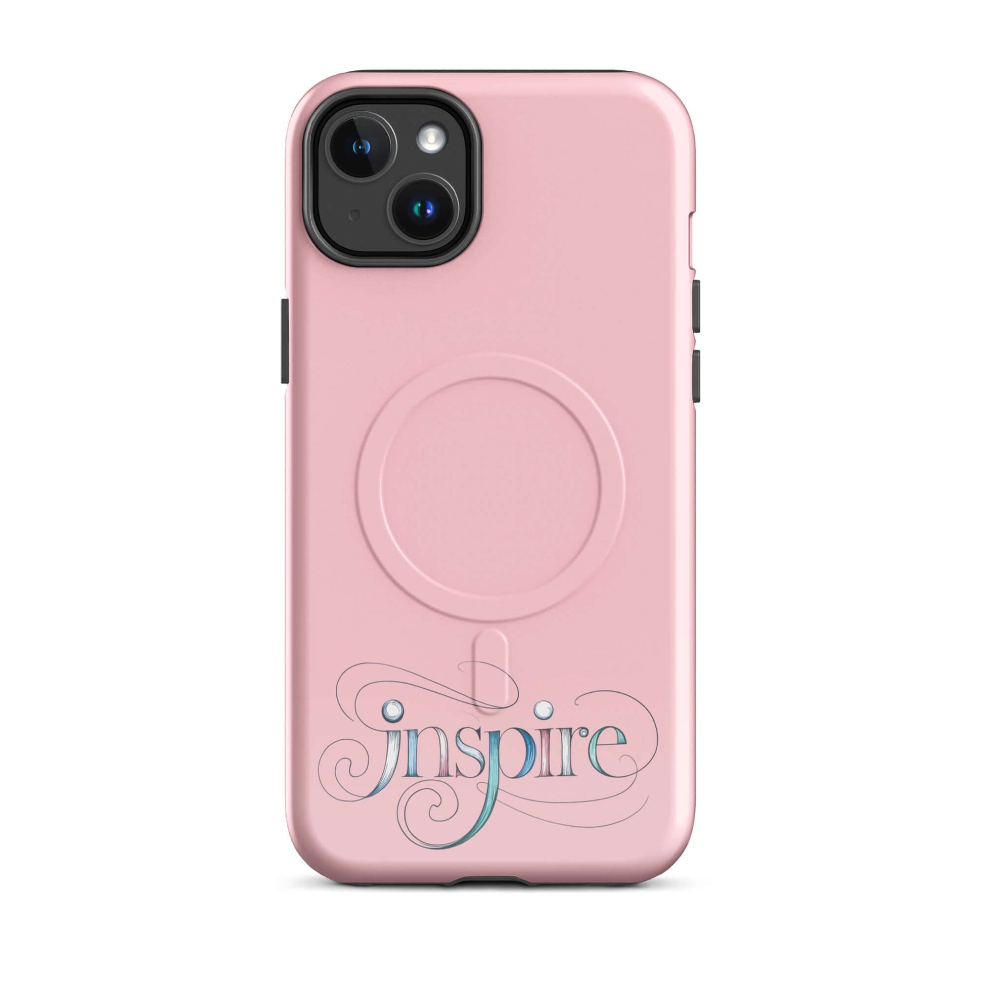 Inspire Sketch MagSafe® Tough Case for iPhone® in pink with elegant word art design.