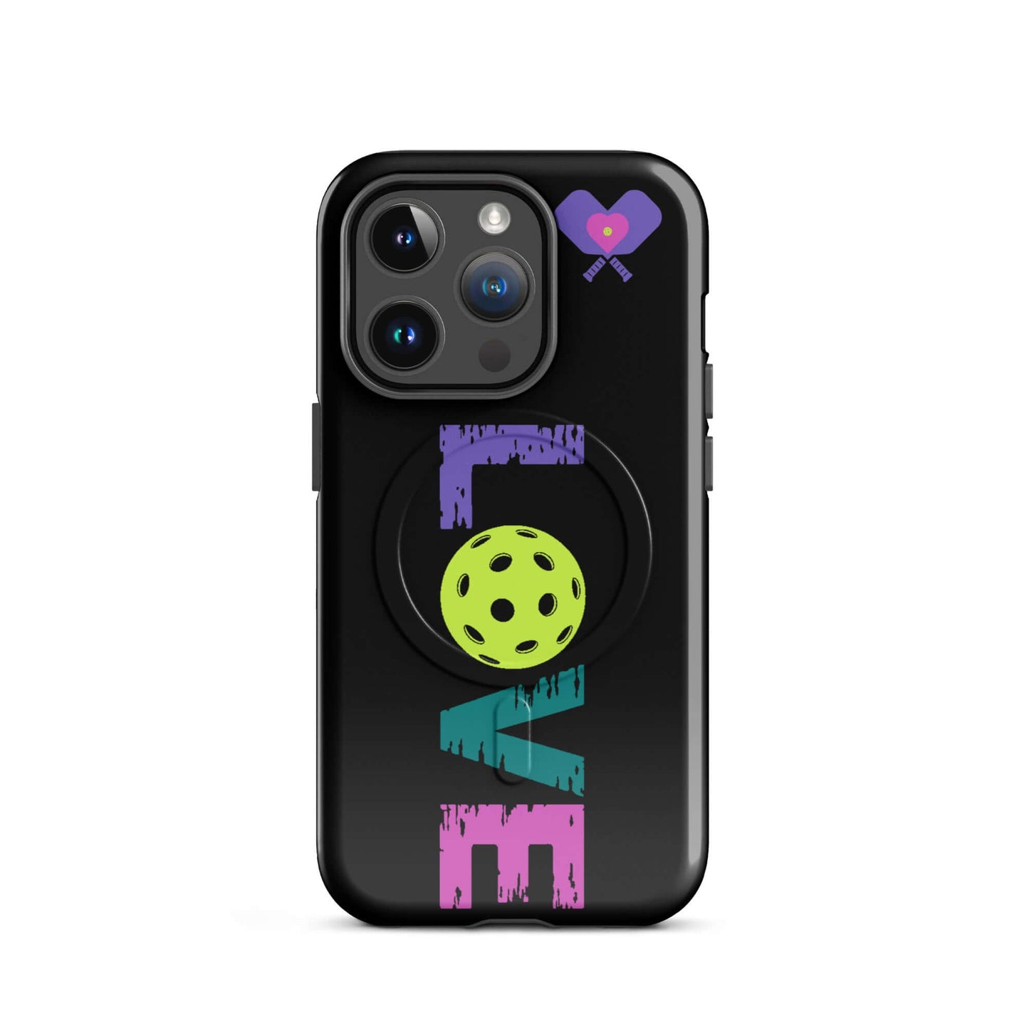 LOVE Pickleball MagSafe® Tough Case for iPhone® featuring vibrant colors and pickleball design.