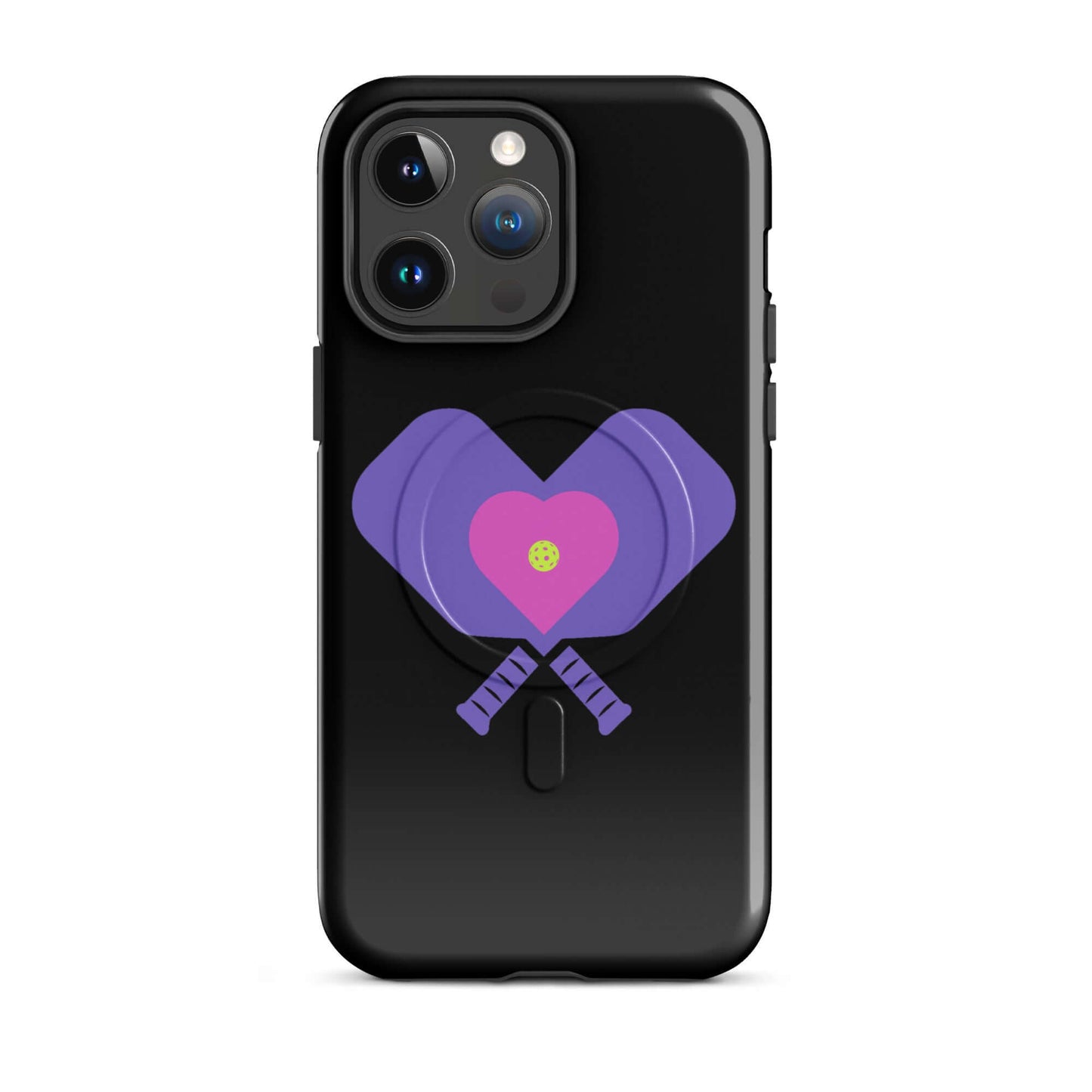 LOVE Pickleball MagSafe® Tough Case for iPhone® featuring heart and paddles design.