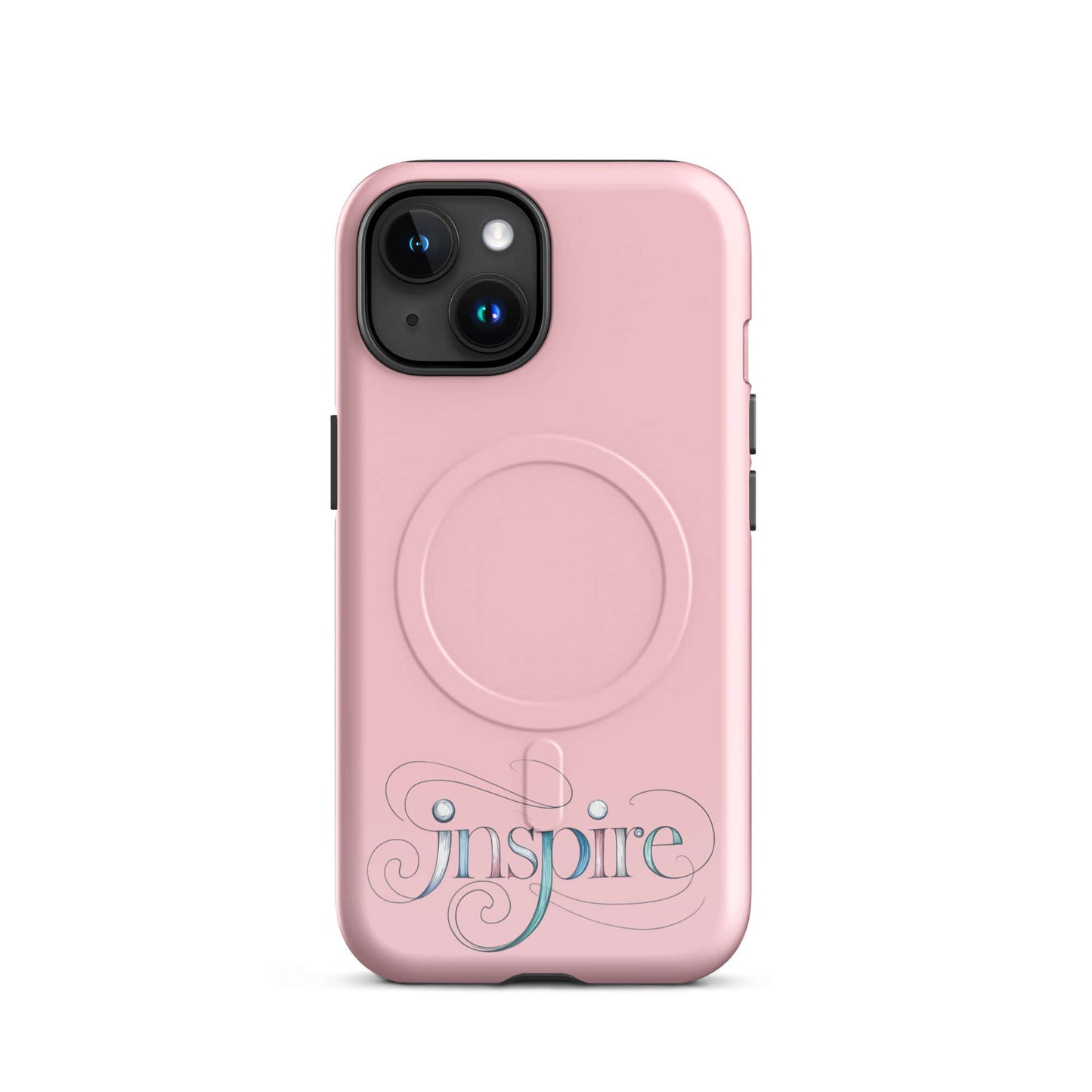 Inspire Sketch MagSafe® Tough Case for iPhone® in pink with elegant word art design.