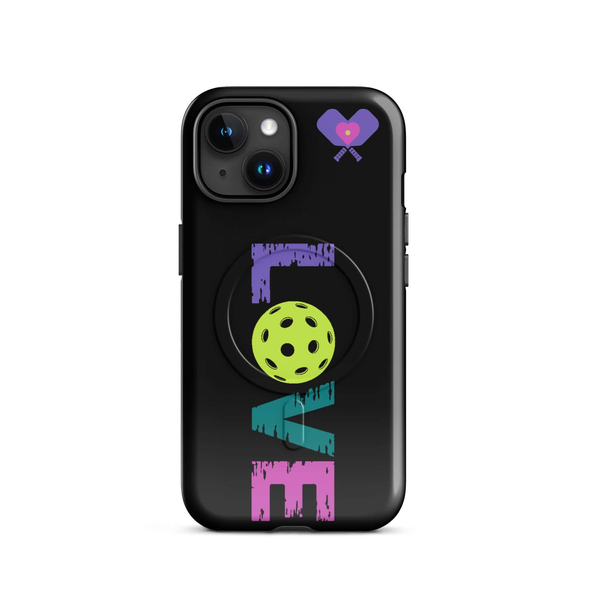 LOVE Pickleball MagSafe Tough Case for iPhone with colorful graphic design and pickleball motif.