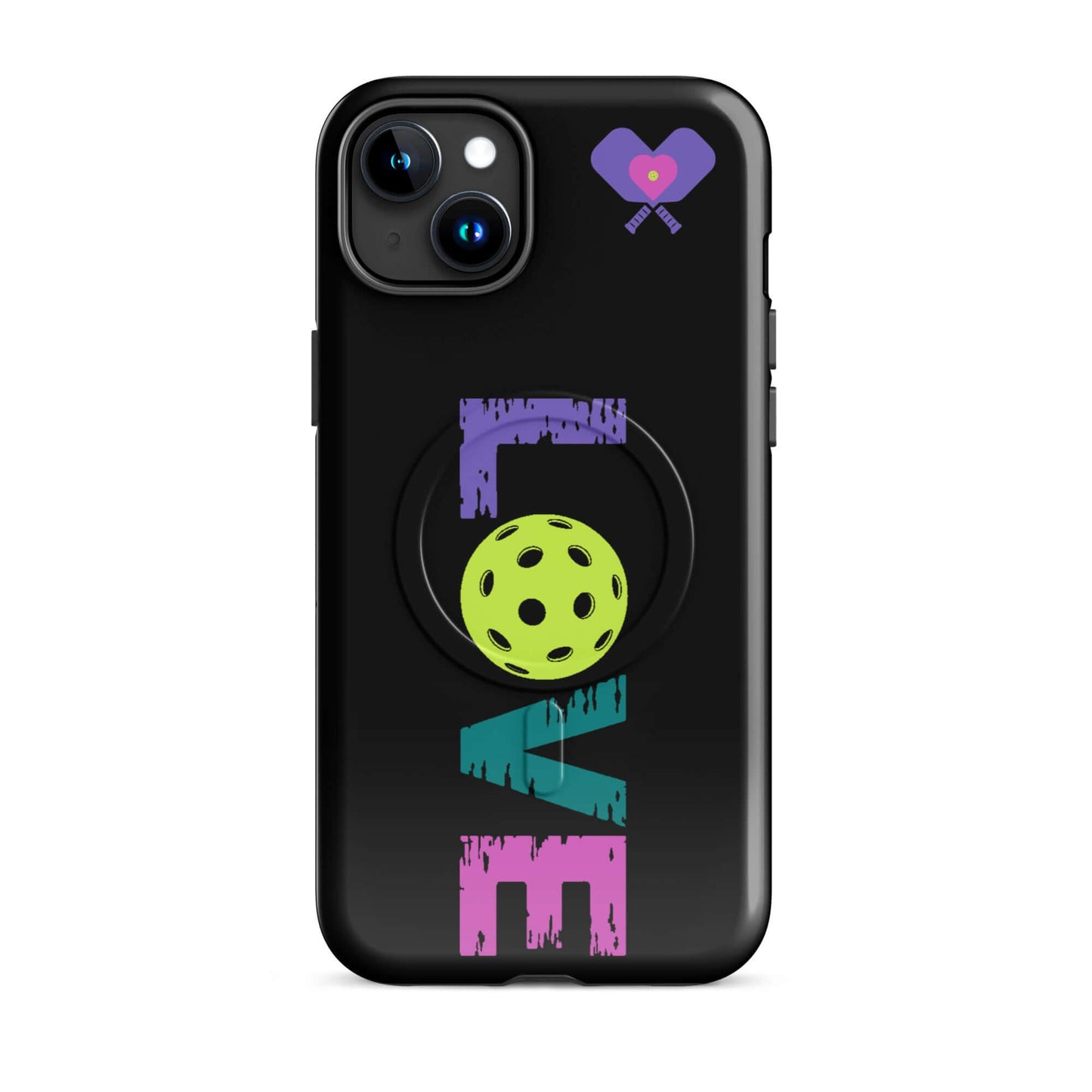 LOVE Pickleball MagSafe Tough Case for iPhone with colorful design and pickleball graphic