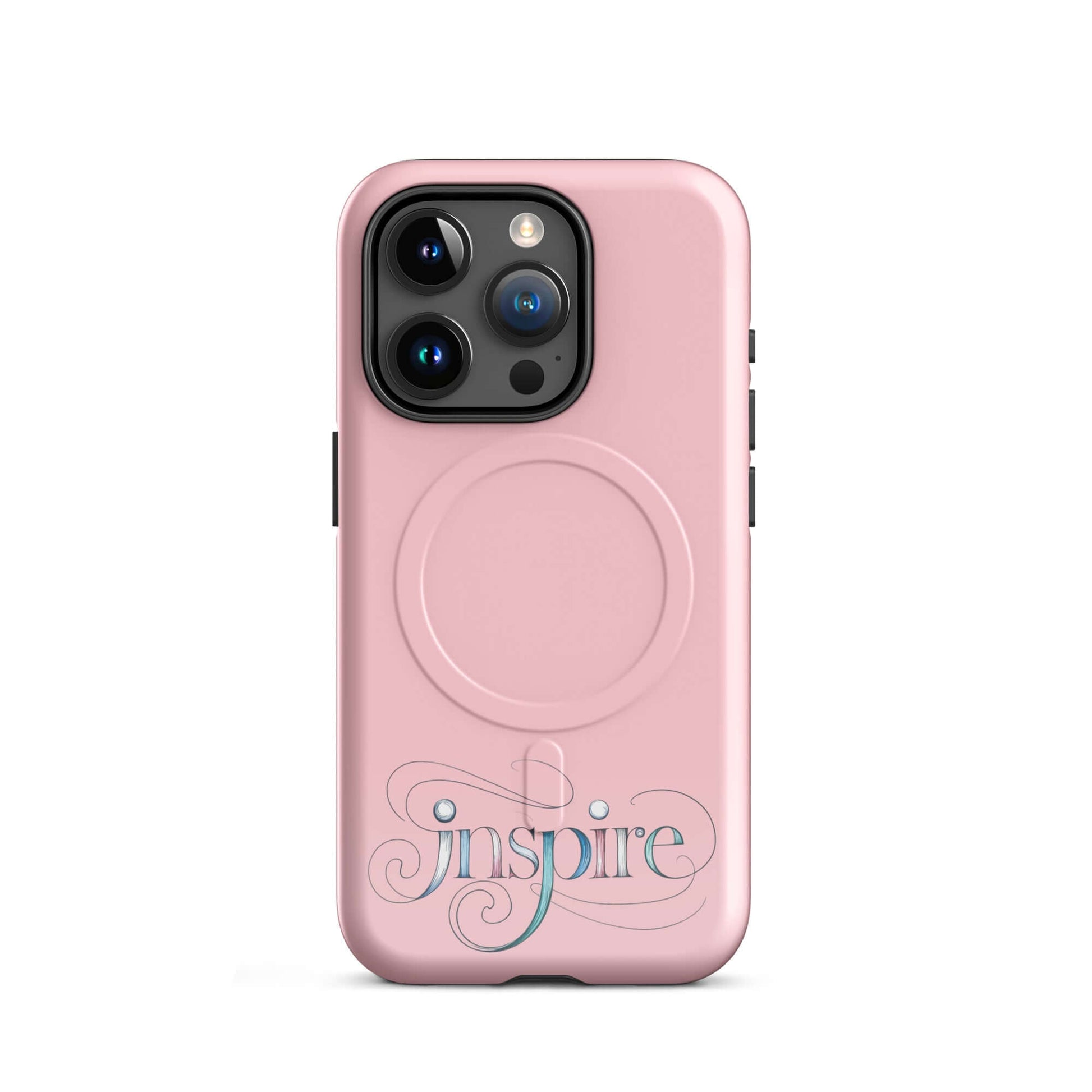 Inspire Sketch MagSafe® Tough Case for iPhone® in pink with elegant design and word art.