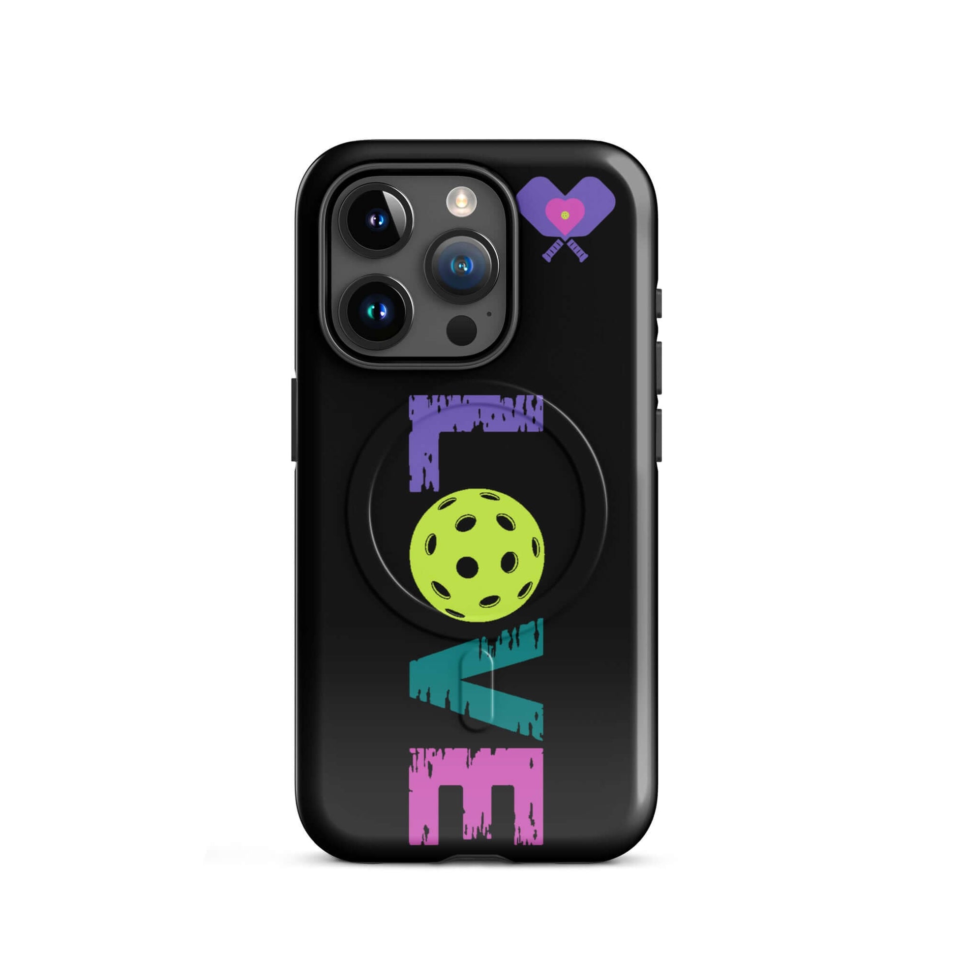 LOVE Pickleball MagSafe® Tough Case for iPhone® featuring vibrant colors and pickleball design