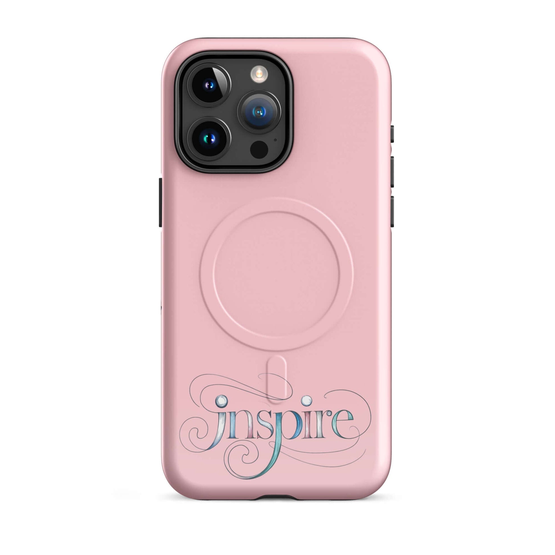 Inspire Sketch MagSafe® Tough Case for iPhone® in pink with elegant word art design.