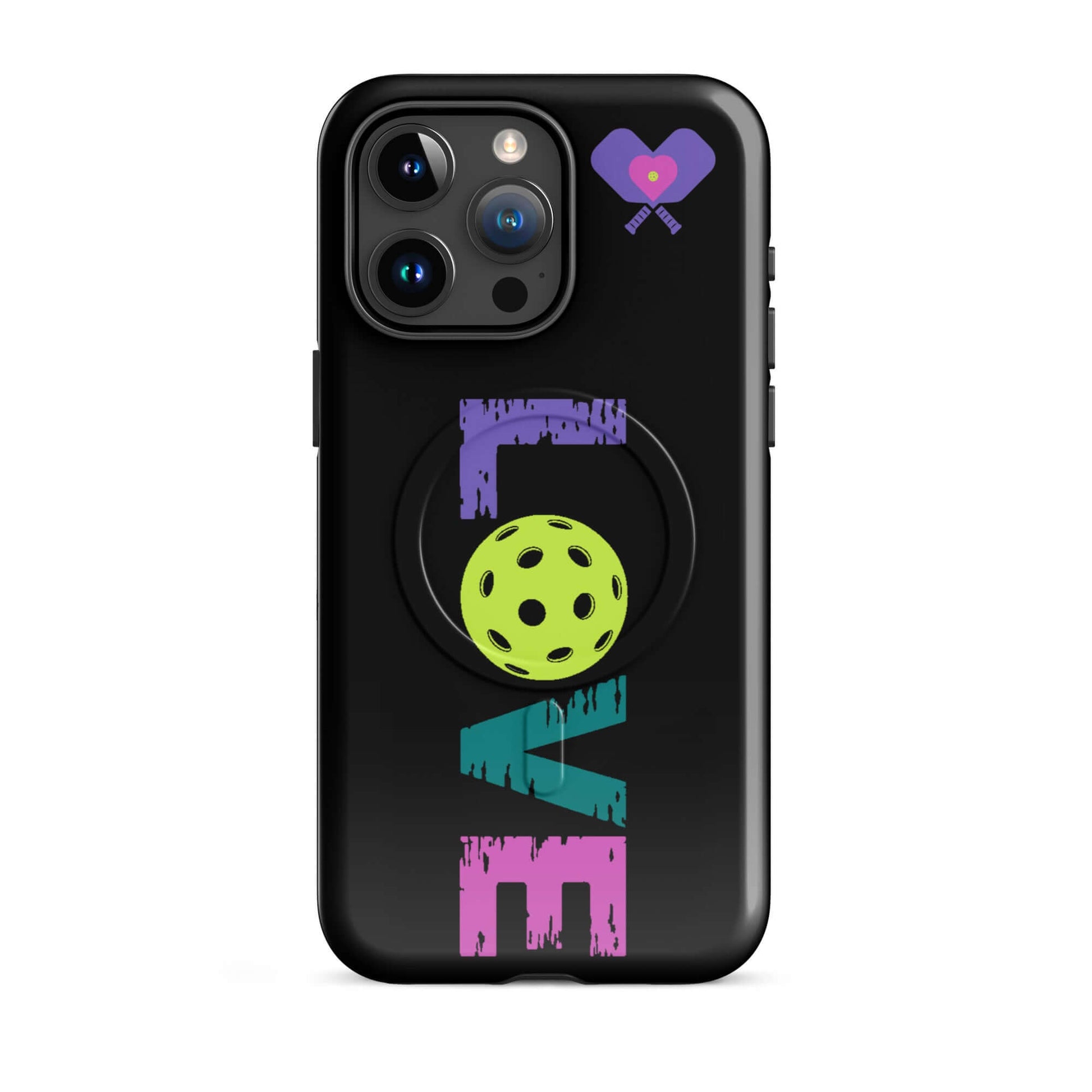 LOVE Pickleball MagSafe Tough Case for iPhone with colorful design and playful pickleball graphic.