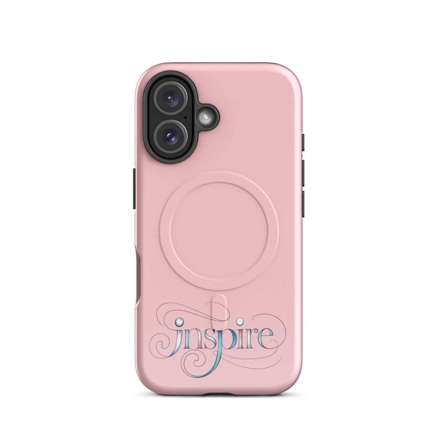 Inspire Sketch MagSafe® Tough Case for iPhone® with elegant word art design in pastel pink.