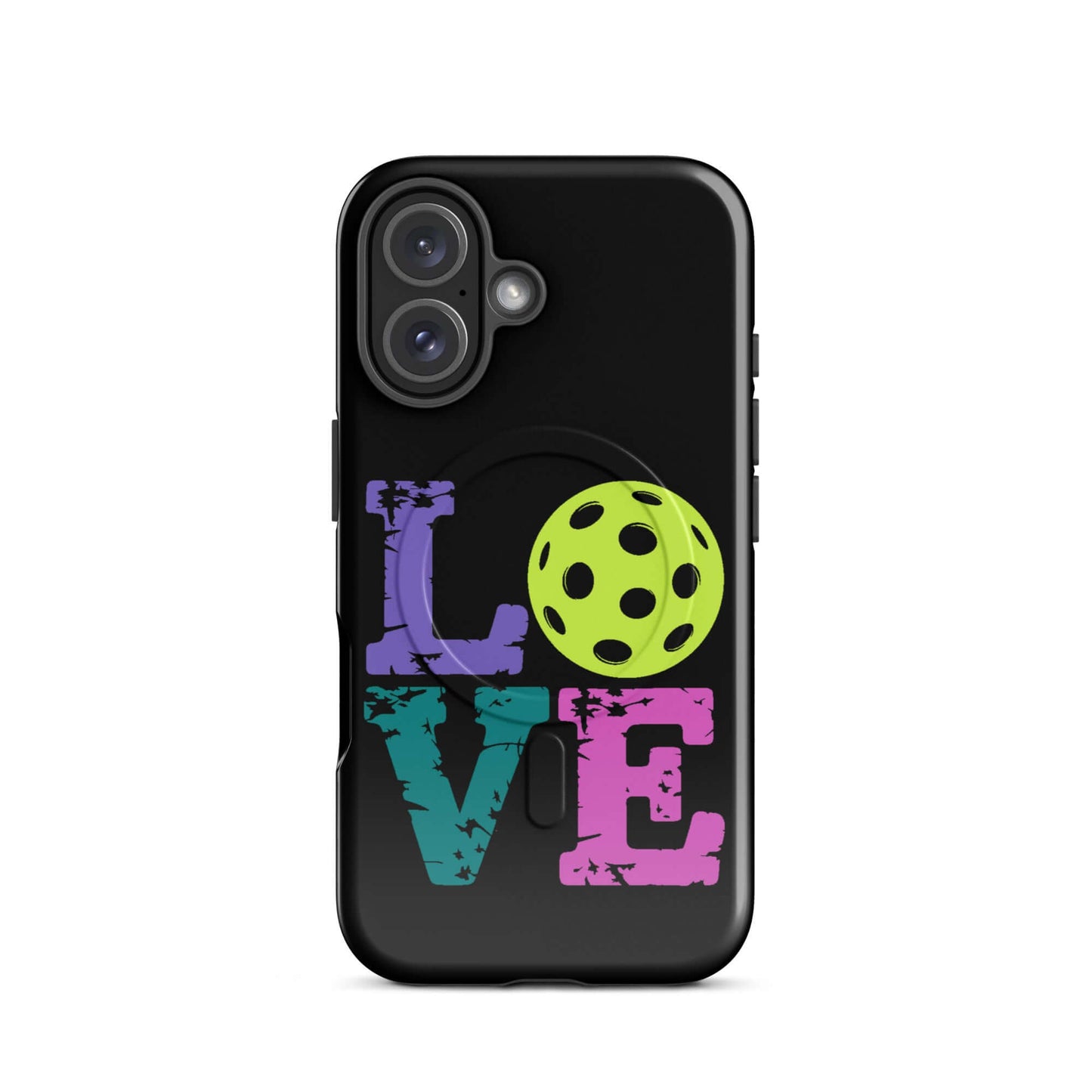 LOVE Pickleball MagSafe Tough Case for iPhone with colorful design and pickleball graphic