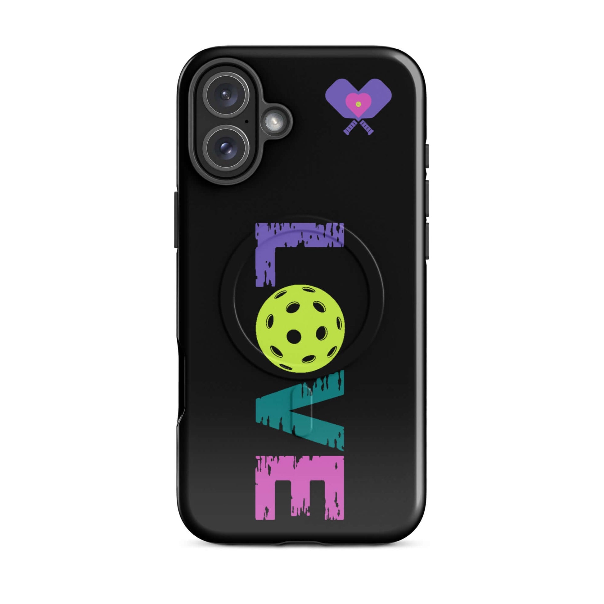 LOVE Pickleball MagSafe® Tough Case for iPhone® with colorful design and pickleball graphic.