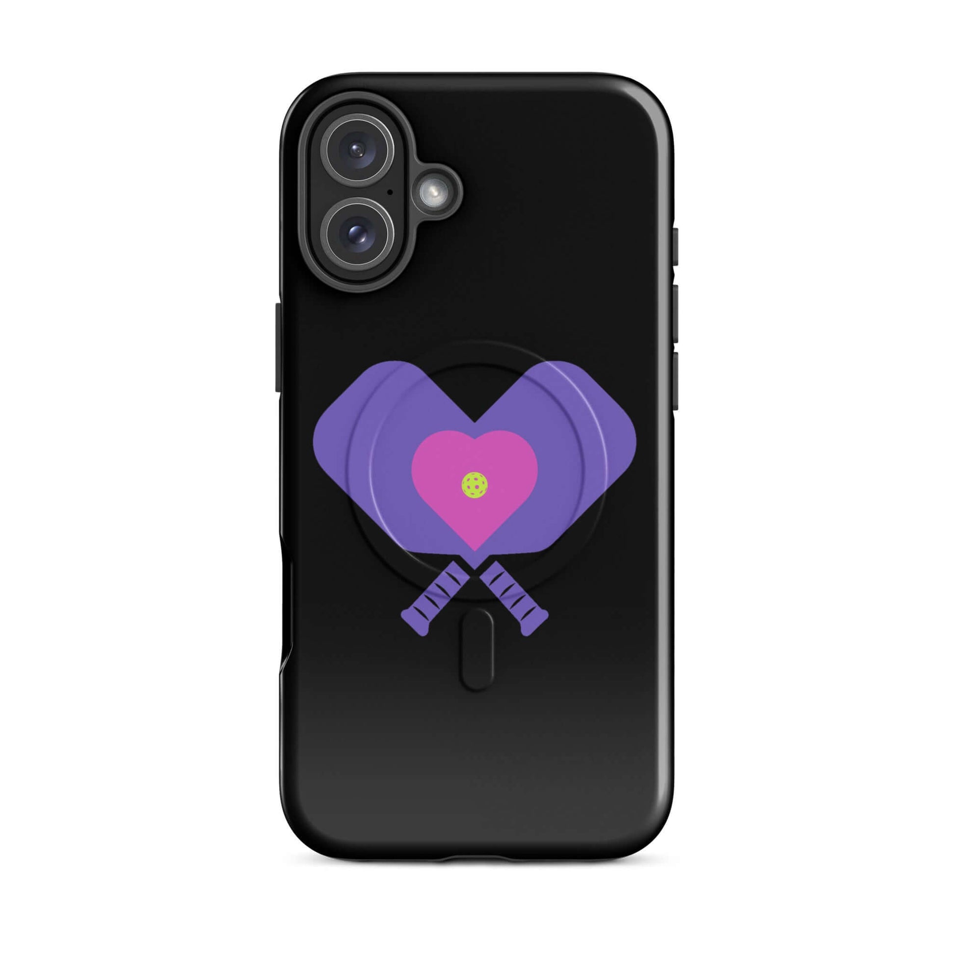 LOVE Pickleball MagSafe Tough Case for iPhone with heart and paddle design, celebrating pickleball passion.