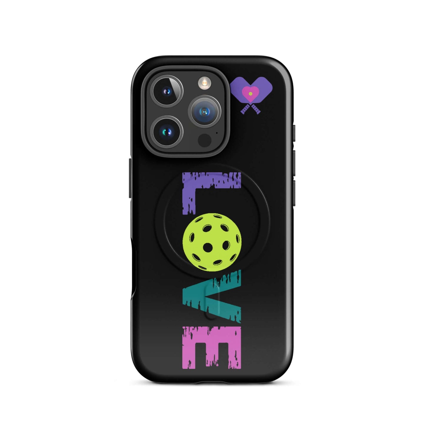 LOVE Pickleball MagSafe Tough Case for iPhone with vibrant colors and pickleball design.