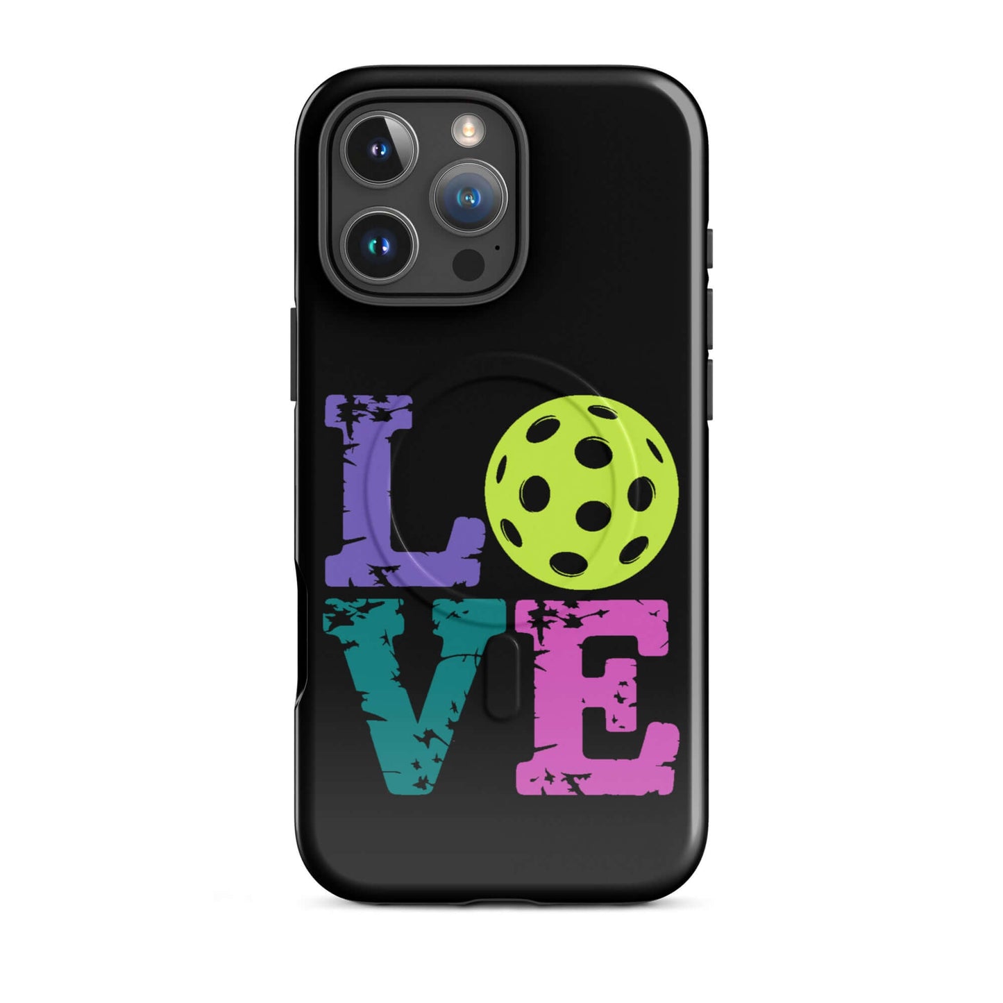 LOVE Pickleball MagSafe® Tough Case for iPhone® with colorful design for pickleball enthusiasts.