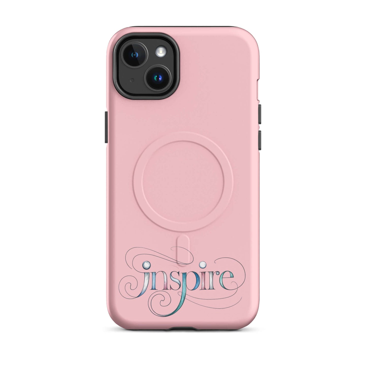 Inspire Sketch MagSafe® Tough Case for iPhone® in pink featuring elegant word art design.