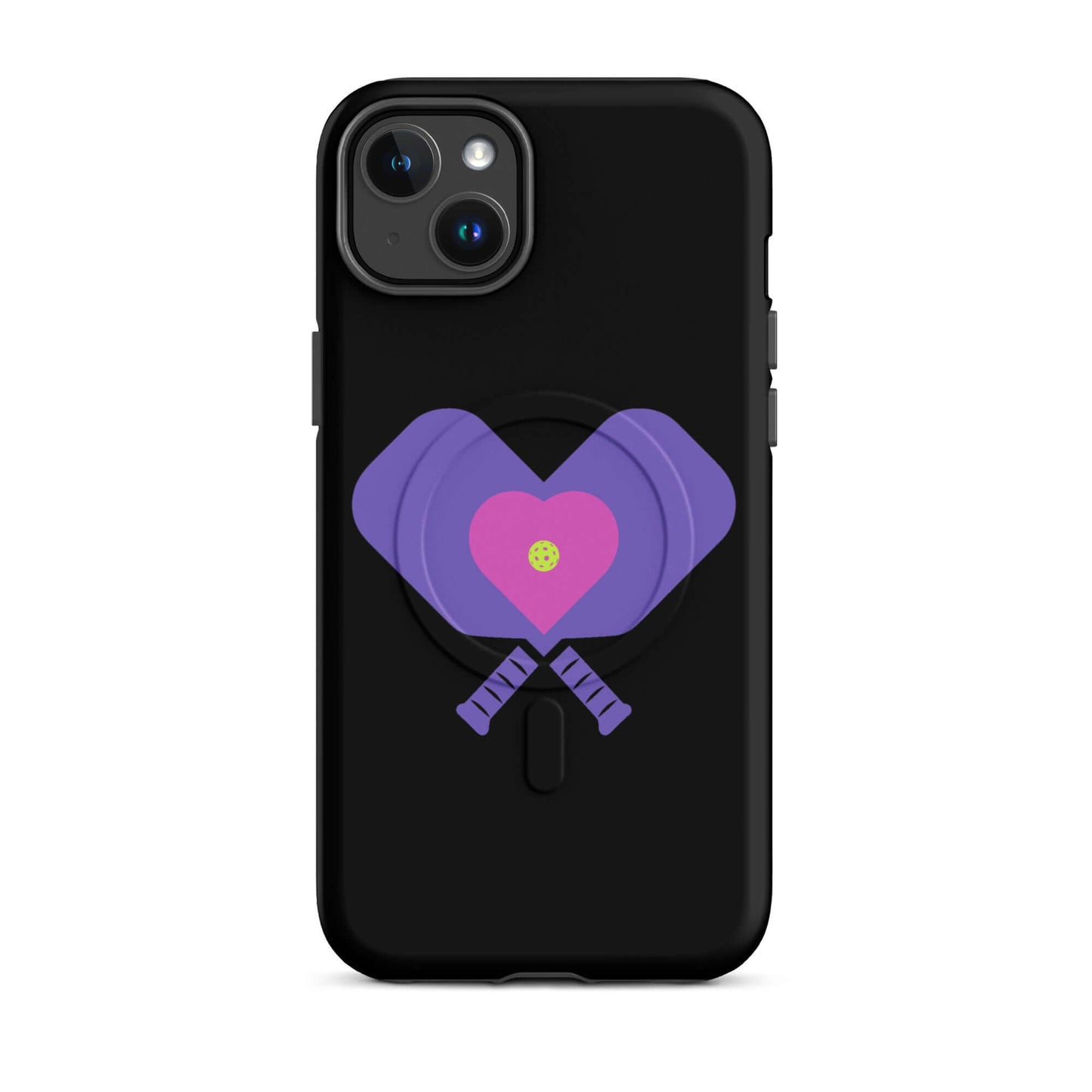 LOVE Pickleball MagSafe Tough Case for iPhone with heart and paddle design, perfect for pickleball enthusiasts.