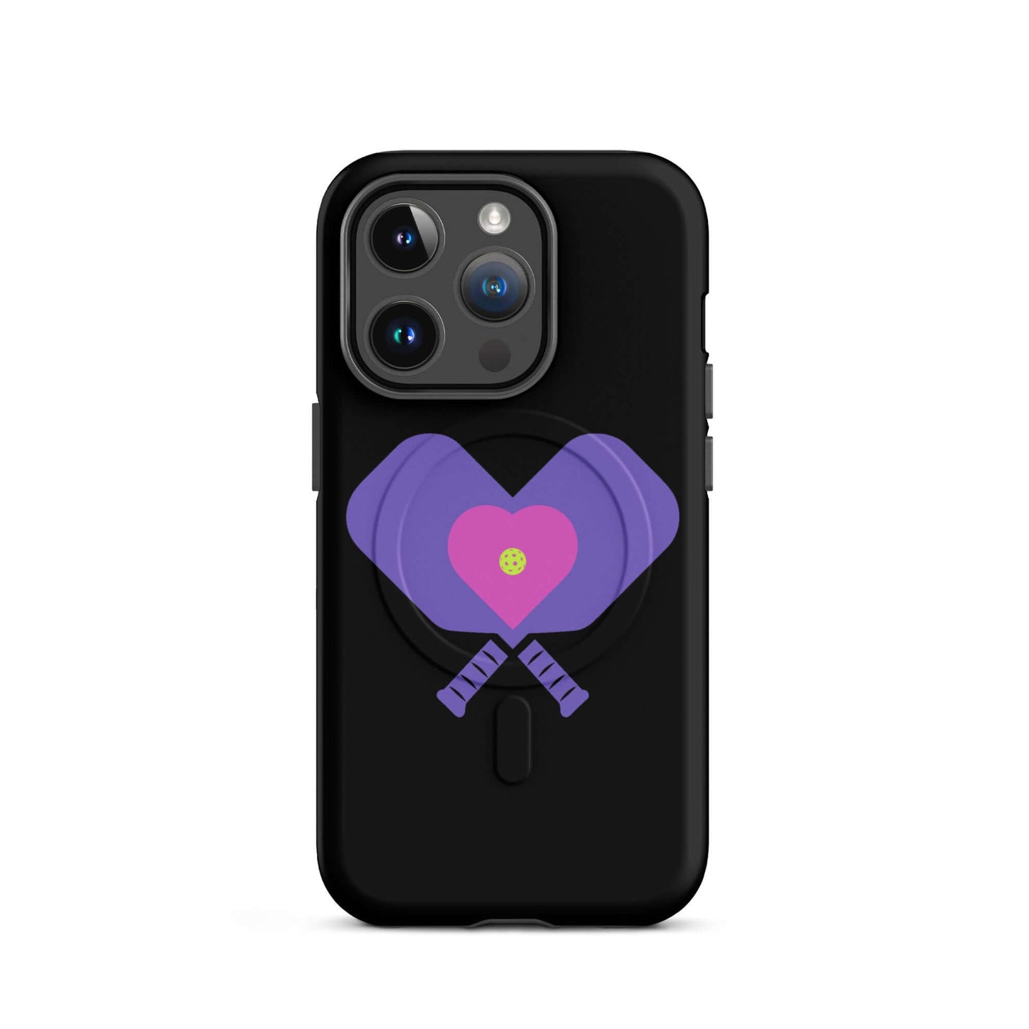 LOVE Pickleball MagSafe® Tough Case for iPhone® featuring heart graphic and racket design.