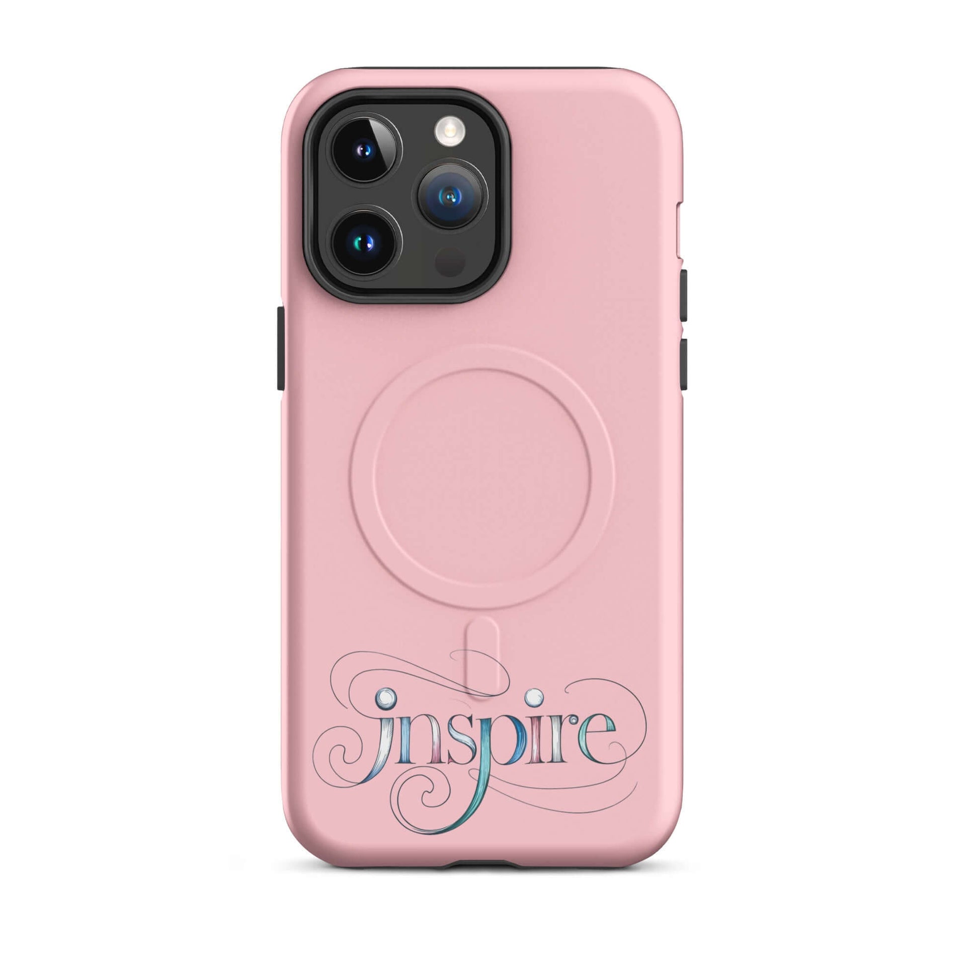 Inspire Sketch MagSafe® Tough Case for iPhone® with elegant word art design in pink.