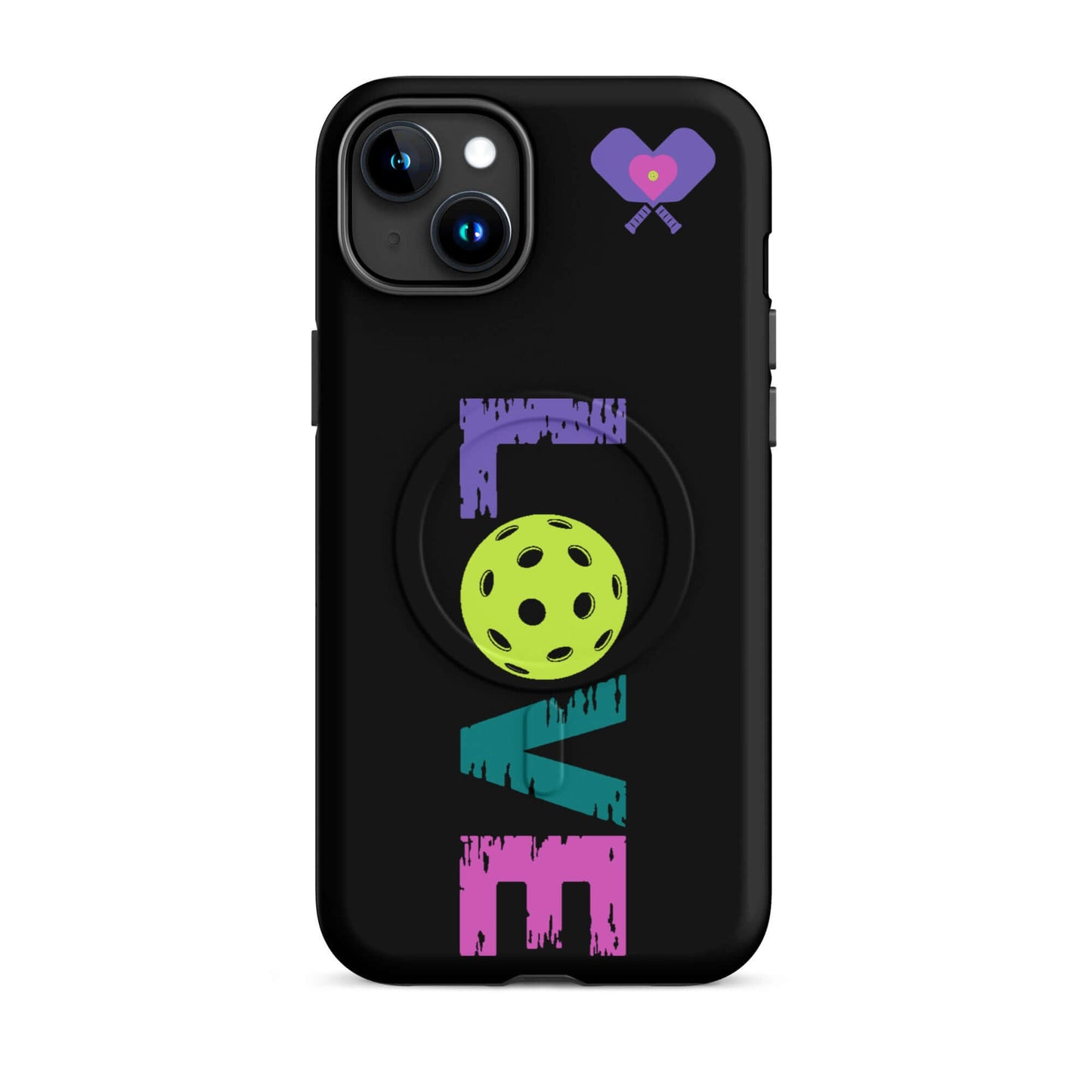 LOVE Pickleball MagSafe Tough Case for iPhone showcasing vibrant design and pickleball elements