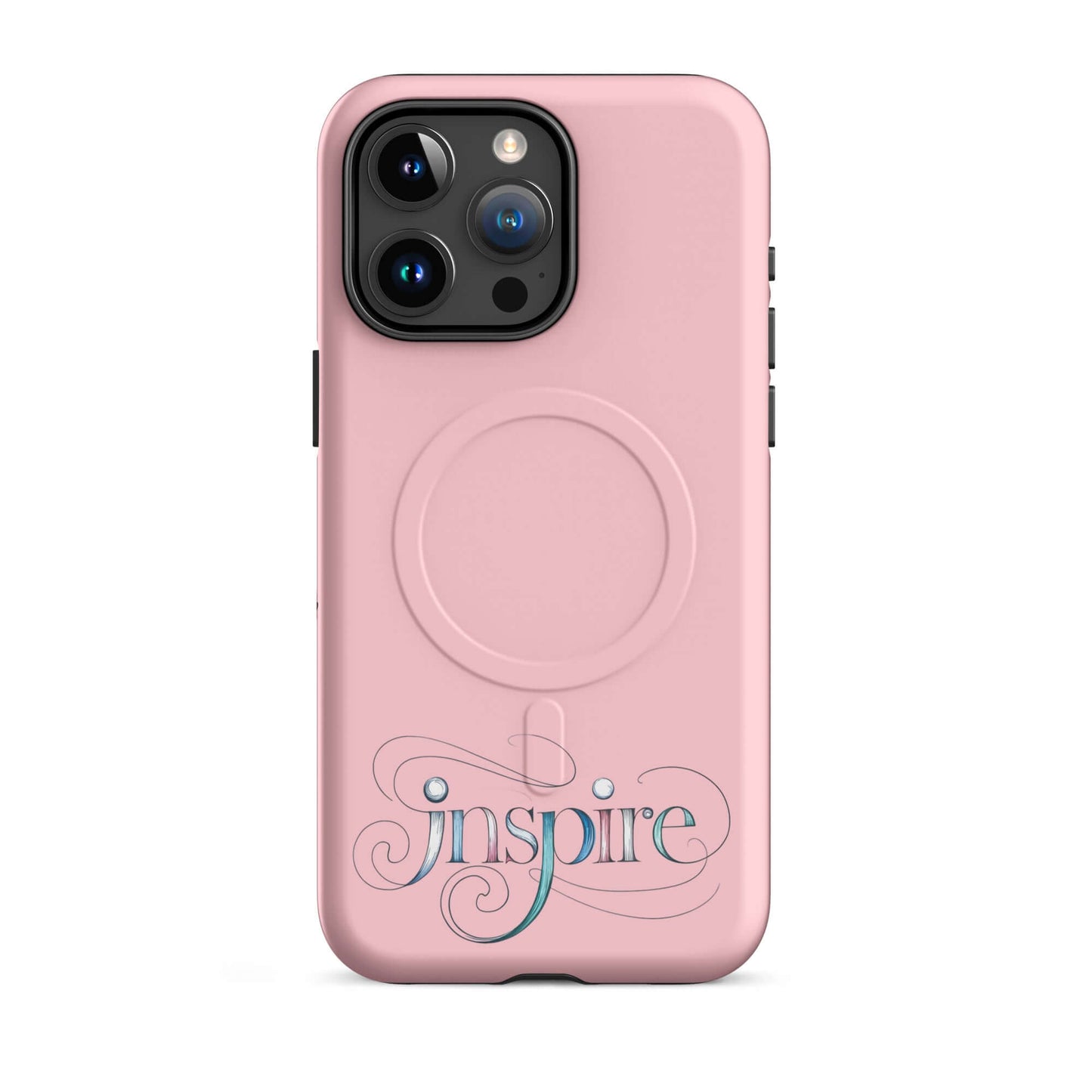 Inspire Sketch MagSafe® Tough Case for iPhone® in pink with elegant word art design.