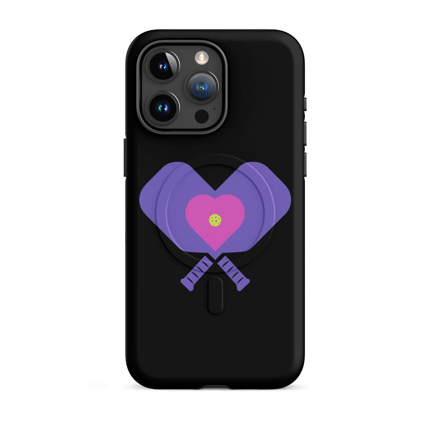 LOVE Pickleball MagSafe® Tough Case for iPhone® featuring paddles and heart design for sporty style.