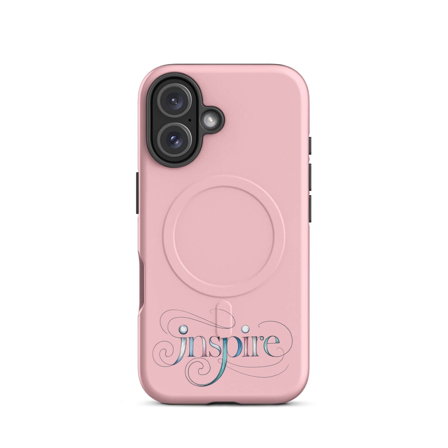 Inspire Sketch MagSafe® Tough Case for iPhone® in pink, featuring elegant word art design with intricate patterns.