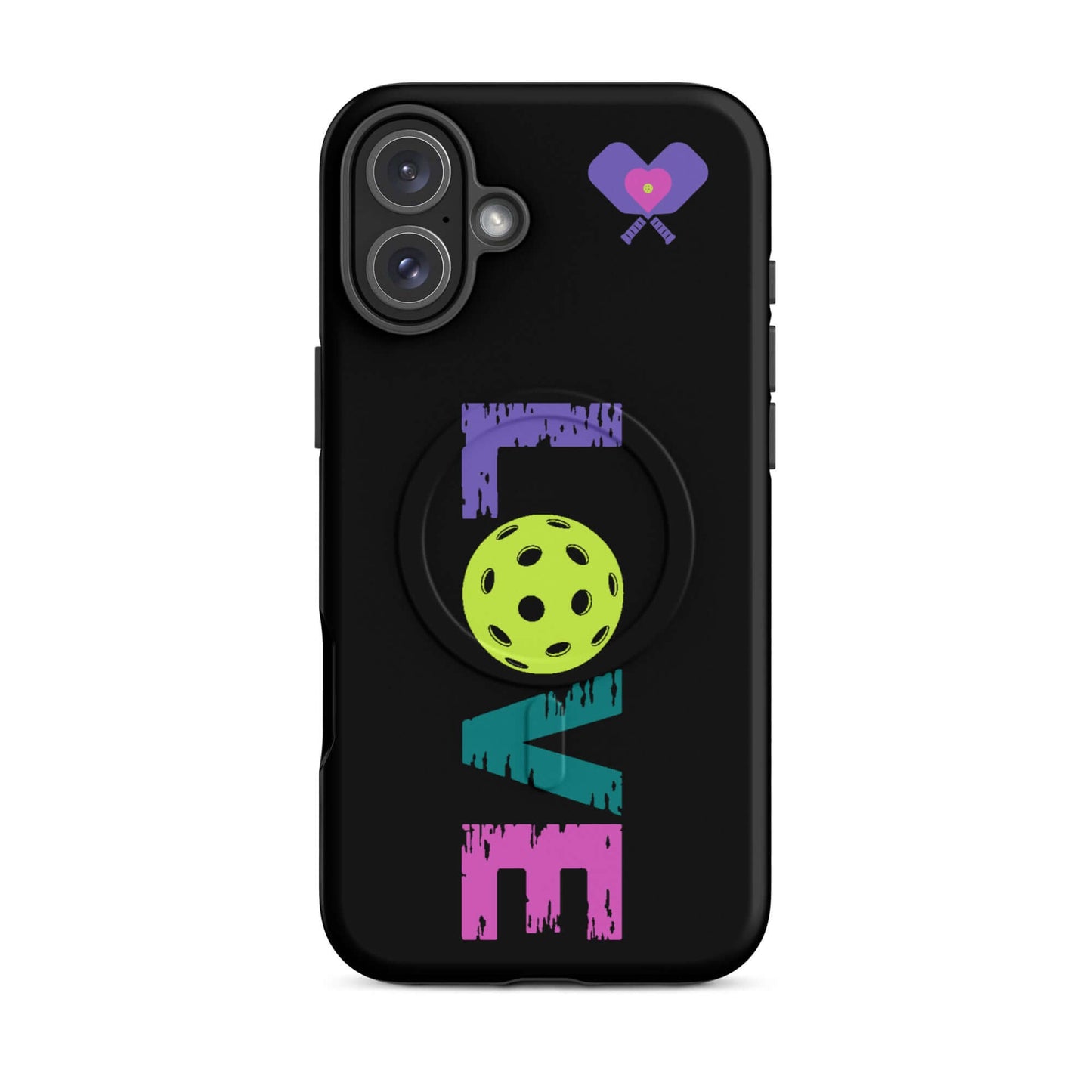 LOVE Pickleball MagSafe Tough Case for iPhone with vibrant design and pickleball graphic.