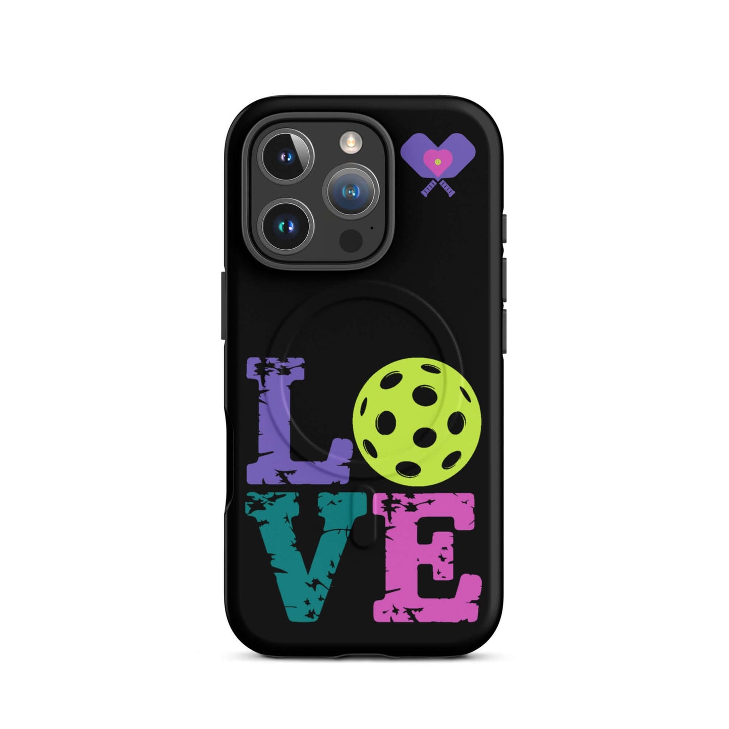 Women’s LOVE Pickleball Tough Case for iPhone® featuring vibrant love design and pickleball graphics.