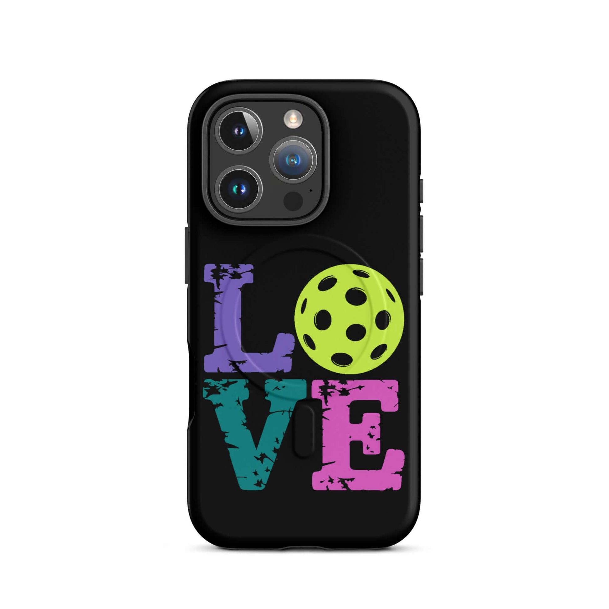 LOVE Pickleball MagSafe Tough Case for iPhone with vibrant colors and pickleball graphic.