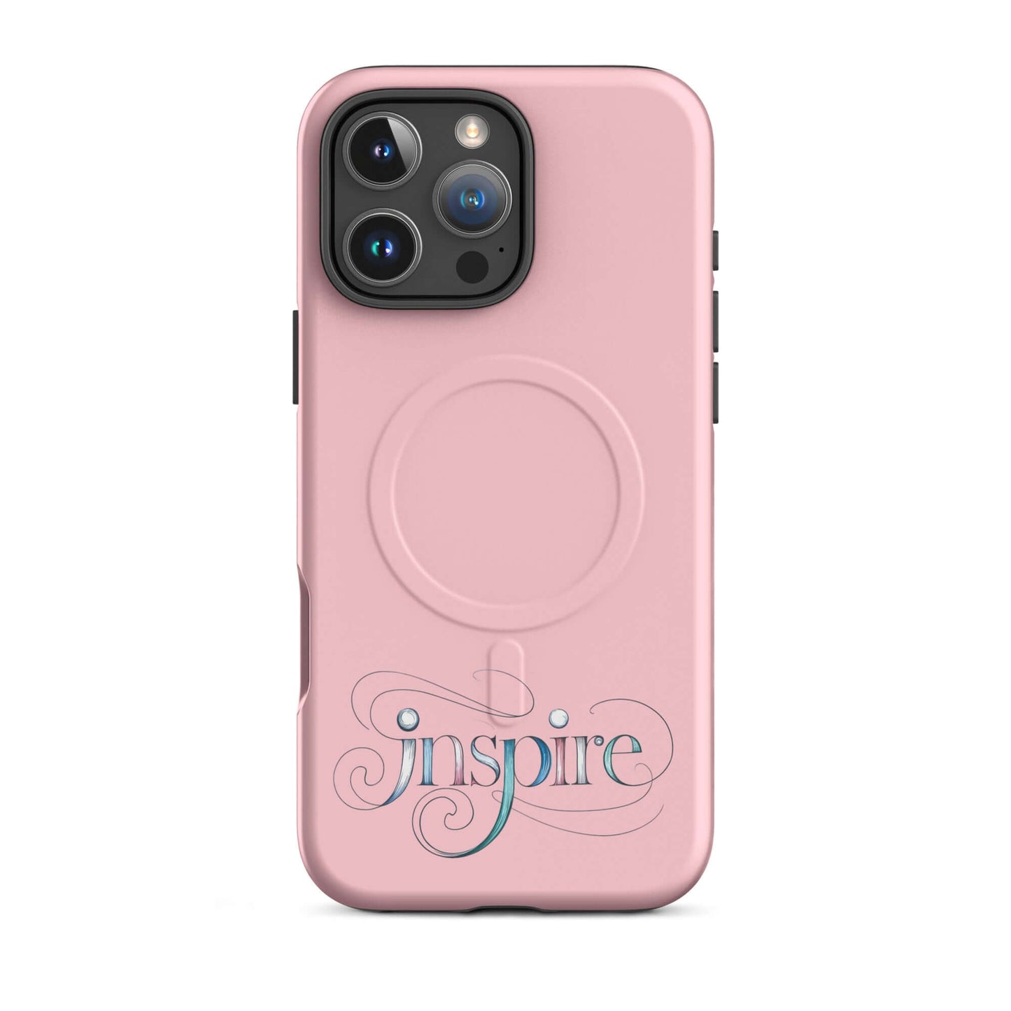 Inspire Sketch MagSafe® Tough Case for iPhone® in pink with elegant word art design.