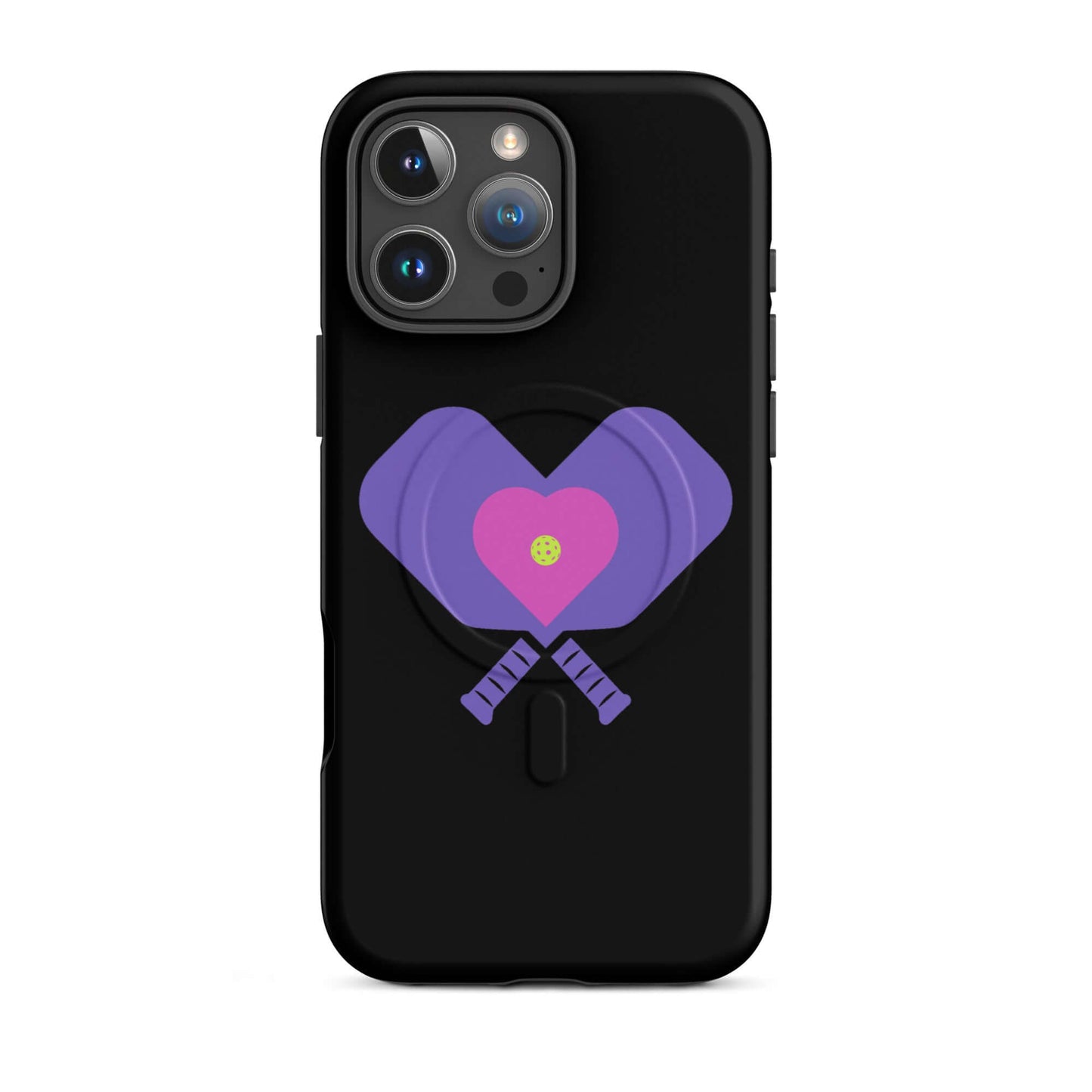 LOVE Pickleball MagSafe® Tough Case for iPhone® featuring heart and paddle design, perfect for pickleball enthusiasts.