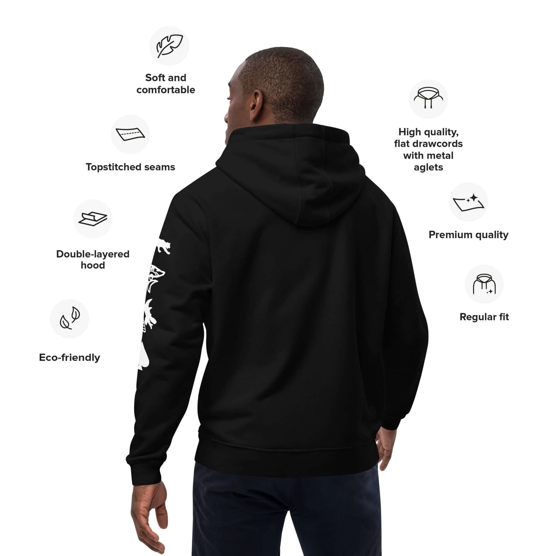 Man wearing Adult Premium Eco Hoodie – Camping Edition, showcasing eco-friendly features and comfortable design.