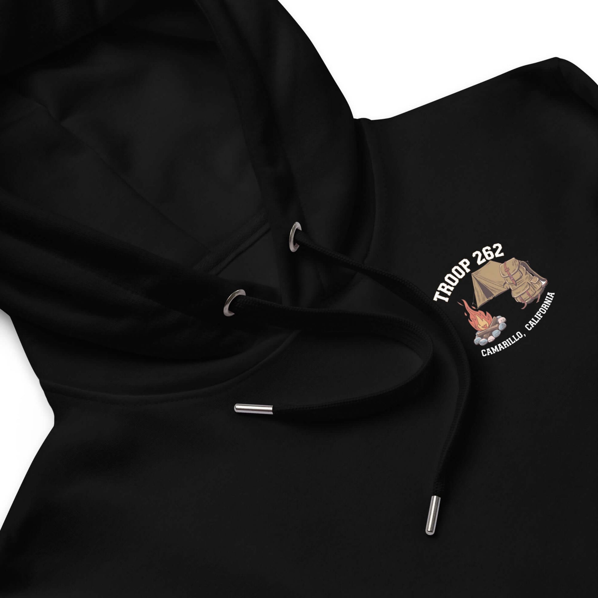 Adult Premium Eco Hoodie - Camping Edition with Troop 262 design in black, crafted for comfort and sustainability.