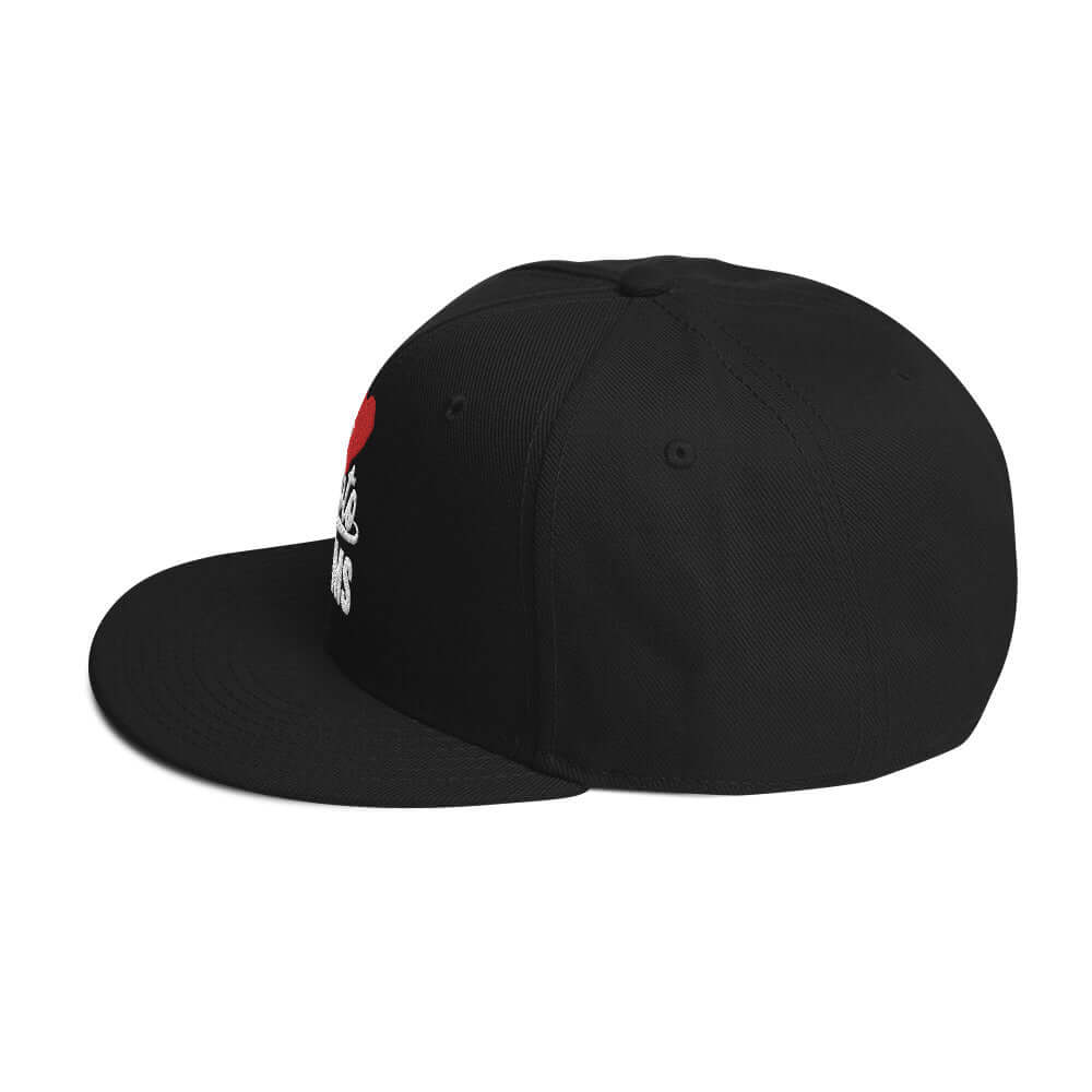 left side of Ronnie Mac 69's I Heart Moto Mom's Embroidered Snapback Hat (black)