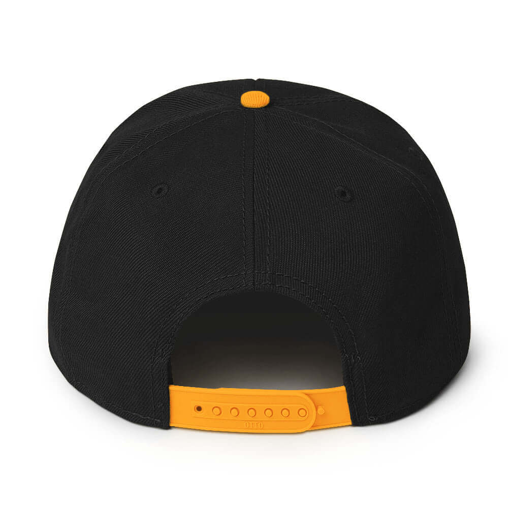 back side of Ronnie Mac 69's I Heart Moto Mom's Embroidered Snapback Hat (gold/Black)