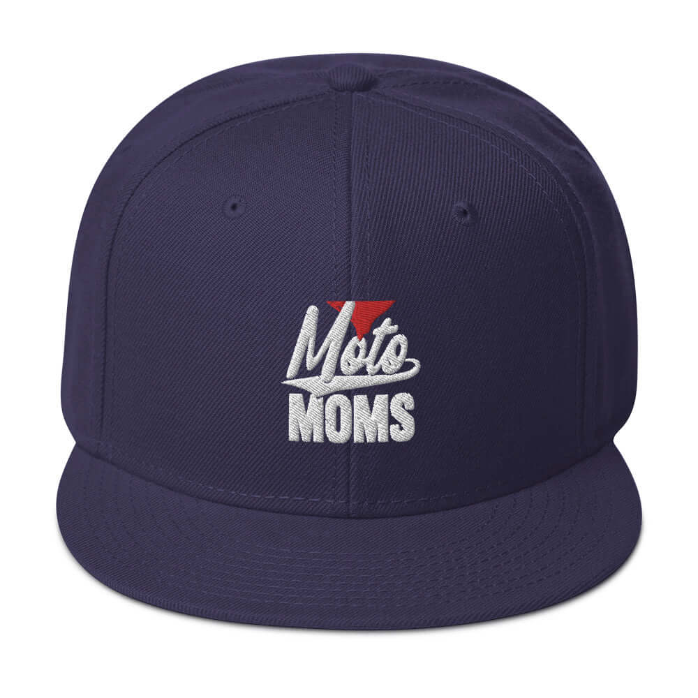 front side of Ronnie Mac 69's I Heart Moto Mom's Embroidered Snapback Hat (navy) -1