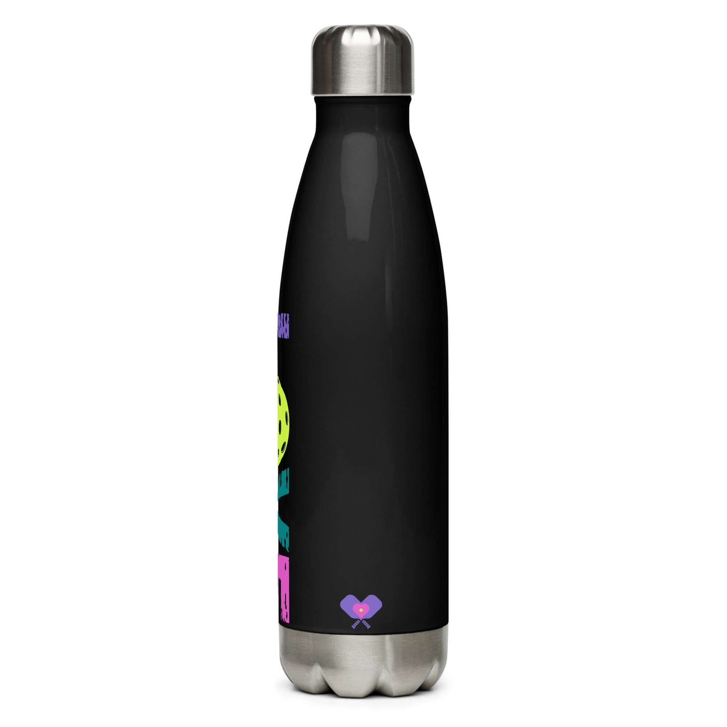 LOVE Pickleball Stainless Steel Water Bottle with vibrant design and durable finish, perfect for staying hydrated.