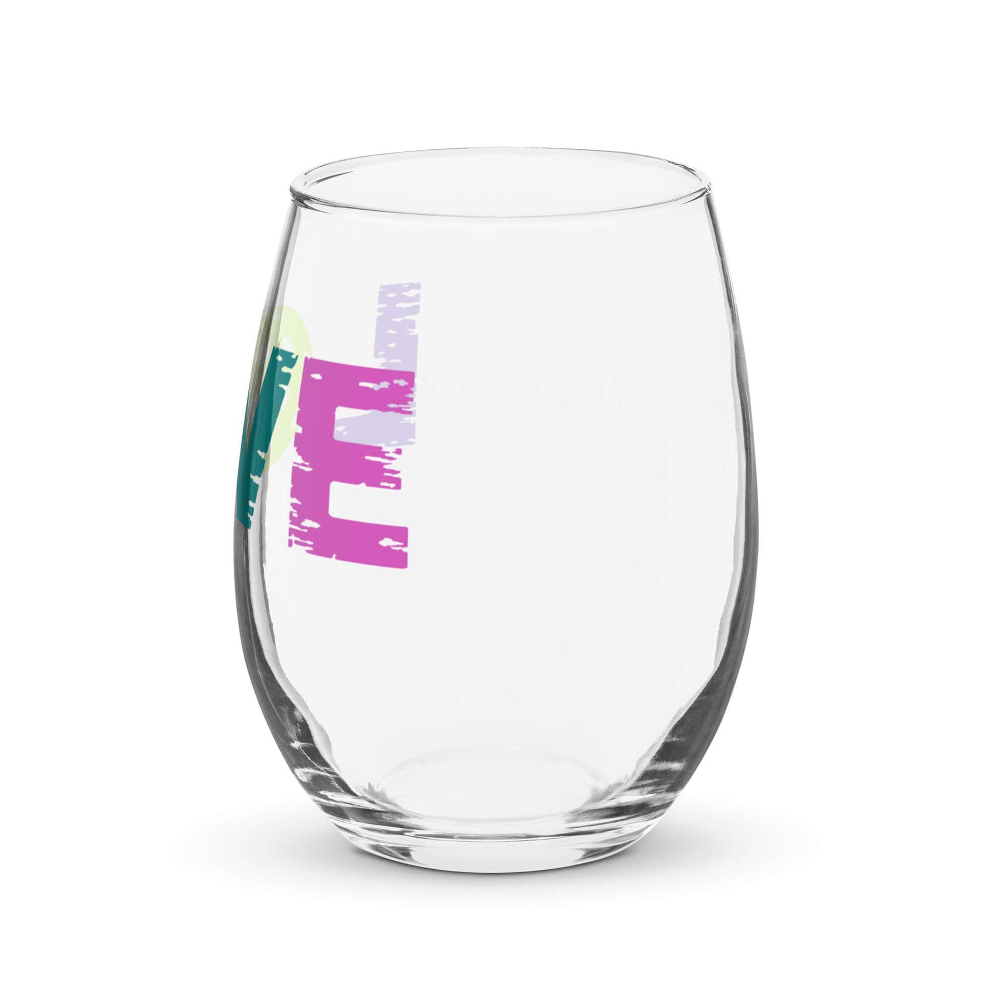 LOVE Pickleball Stemless Wine Glass with colorful design, perfect for pickleball enthusiasts and gatherings.