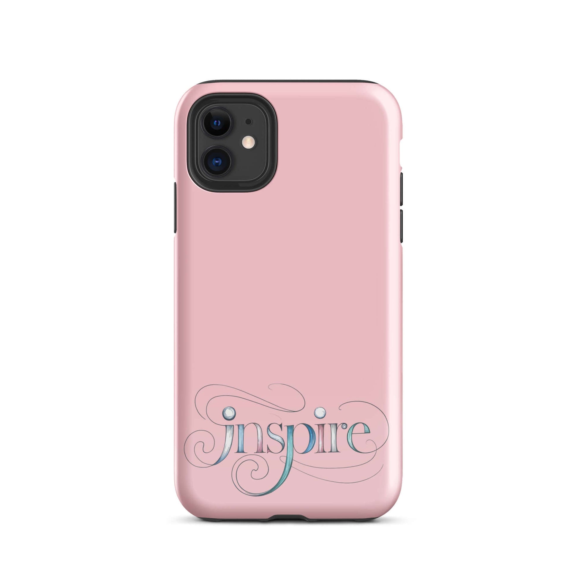 Inspire Sketch Tough Case for iPhone® featuring elegant pink design with artistic word 'Inspire' and intricate patterns.