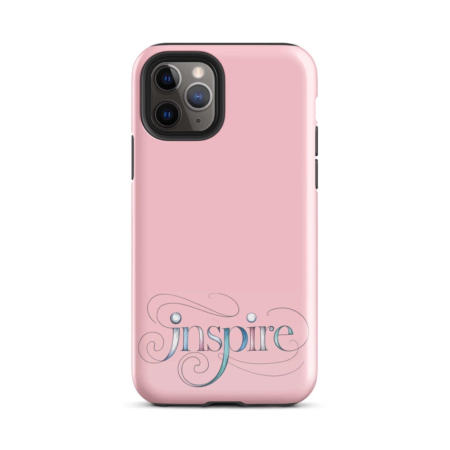 Inspire Sketch Tough Case for iPhone® featuring elegant word art design in soft pink.