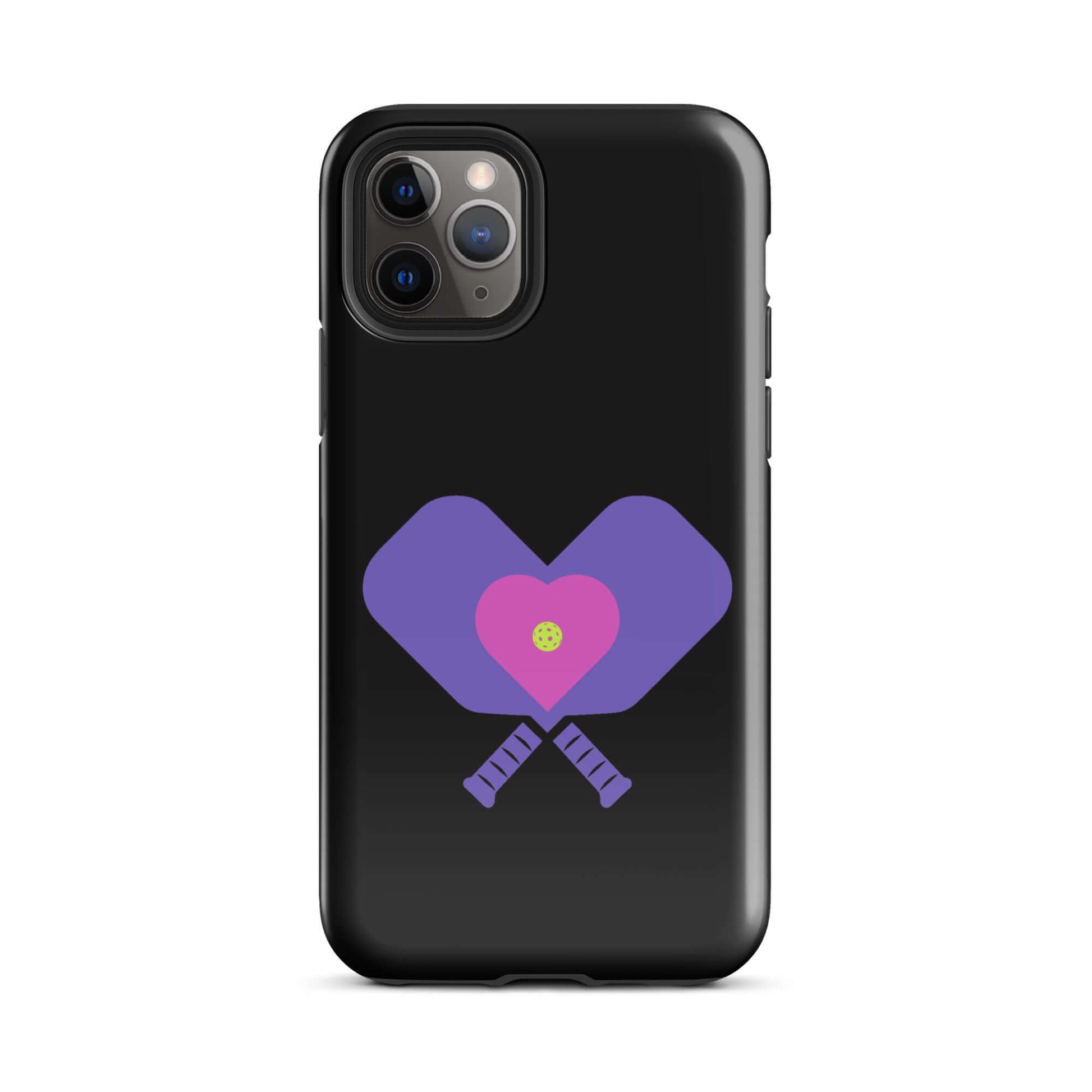 LOVE Pickleball Tough Case for iPhone® featuring a heart design with paddles, perfect for pickleball enthusiasts.