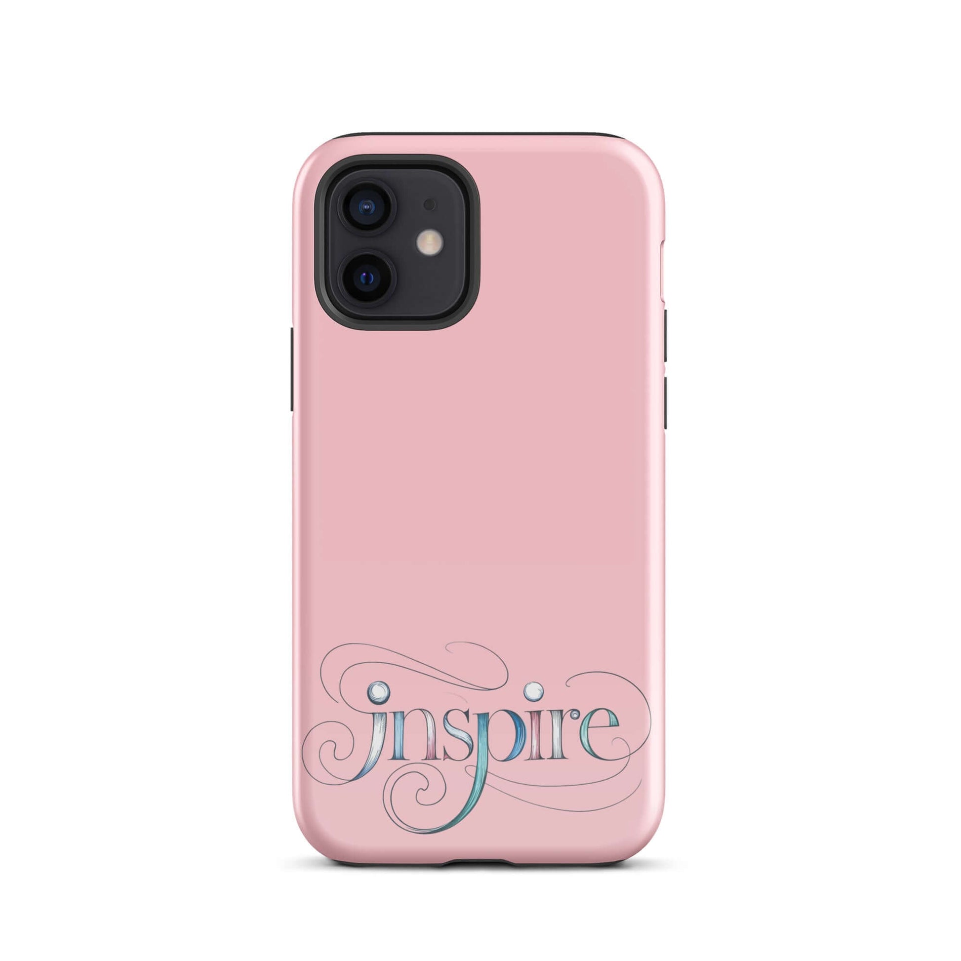 Inspire Sketch Tough Case for iPhone® in pink with artistic word art design showcasing 'Inspire' beautifully.