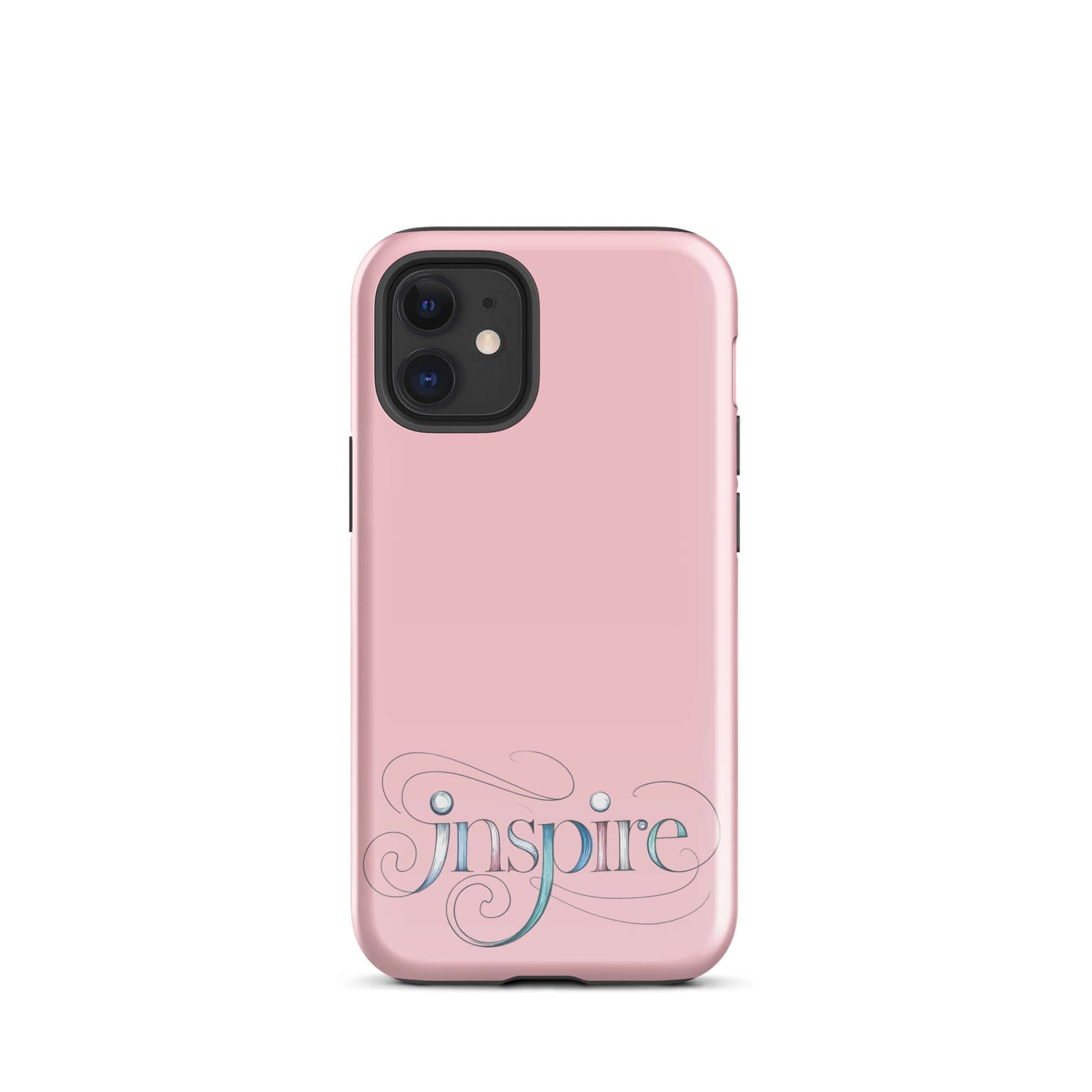 Inspire Sketch Tough Case for iPhone® in pink featuring elegant word art design that symbolizes creativity.