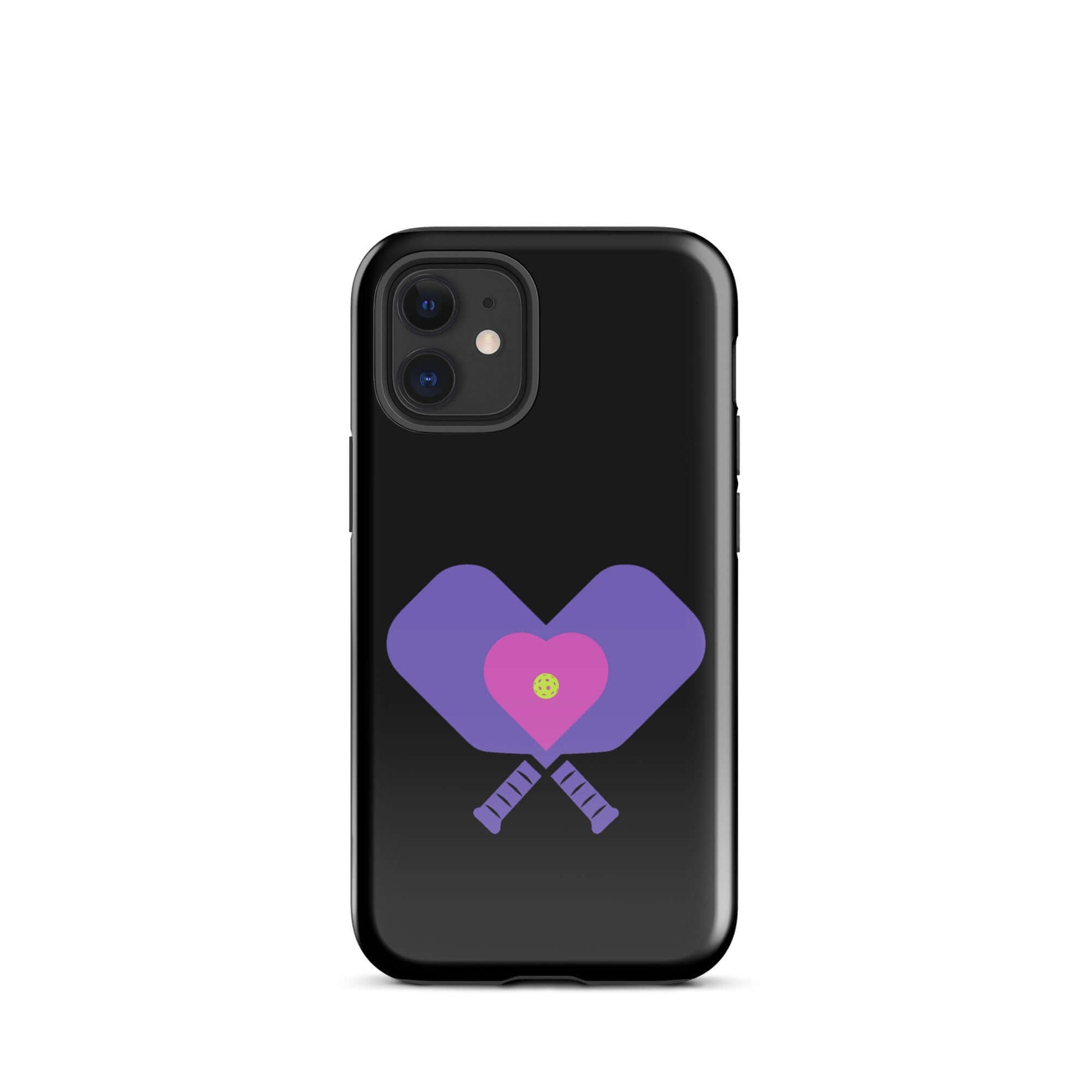 LOVE Pickleball Tough Case for iPhone® with heart and paddles design, perfect for pickleball fans.