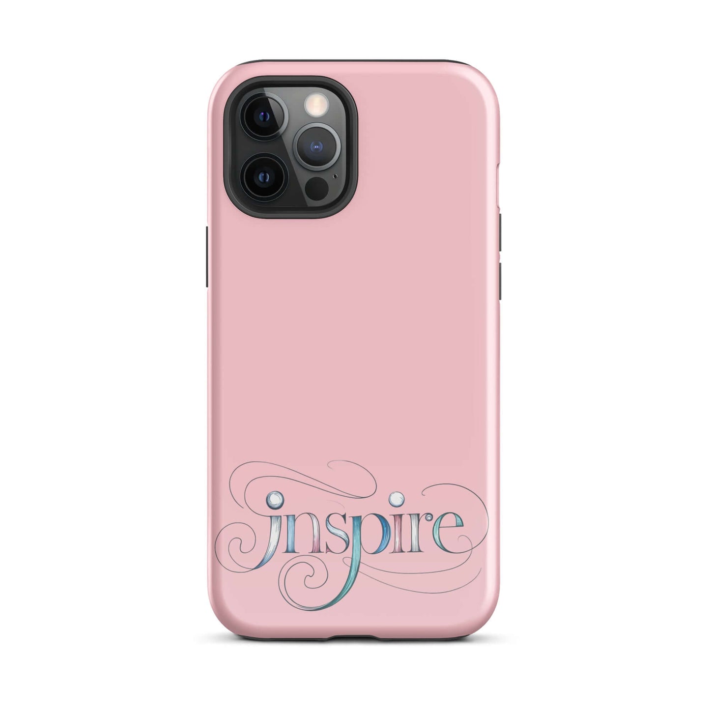 Inspire Sketch Tough Case for iPhone® with elegant word art design in pink.