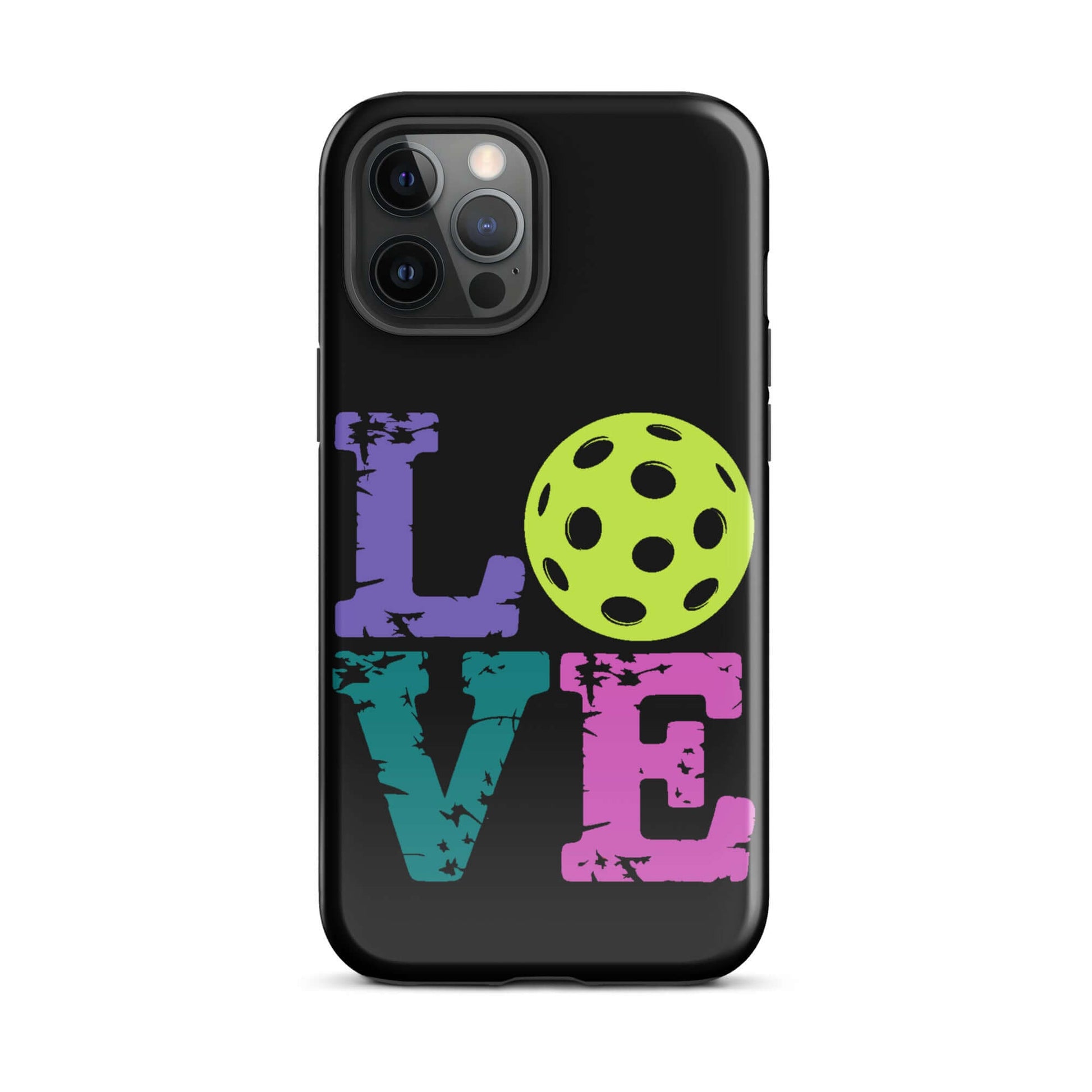 LOVE Pickleball Tough Case for iPhone®, colorful design with pickleball graphic and durable protection.