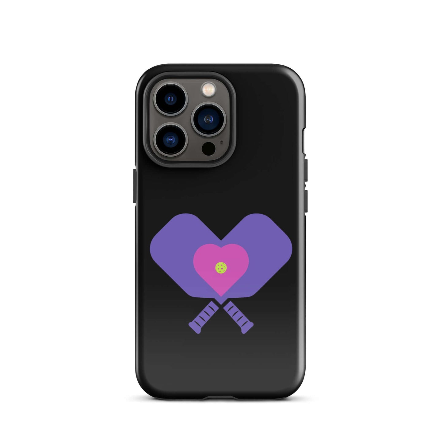 LOVE Pickleball Tough Case for iPhone® with heart and paddles design, perfect for pickleball enthusiasts.