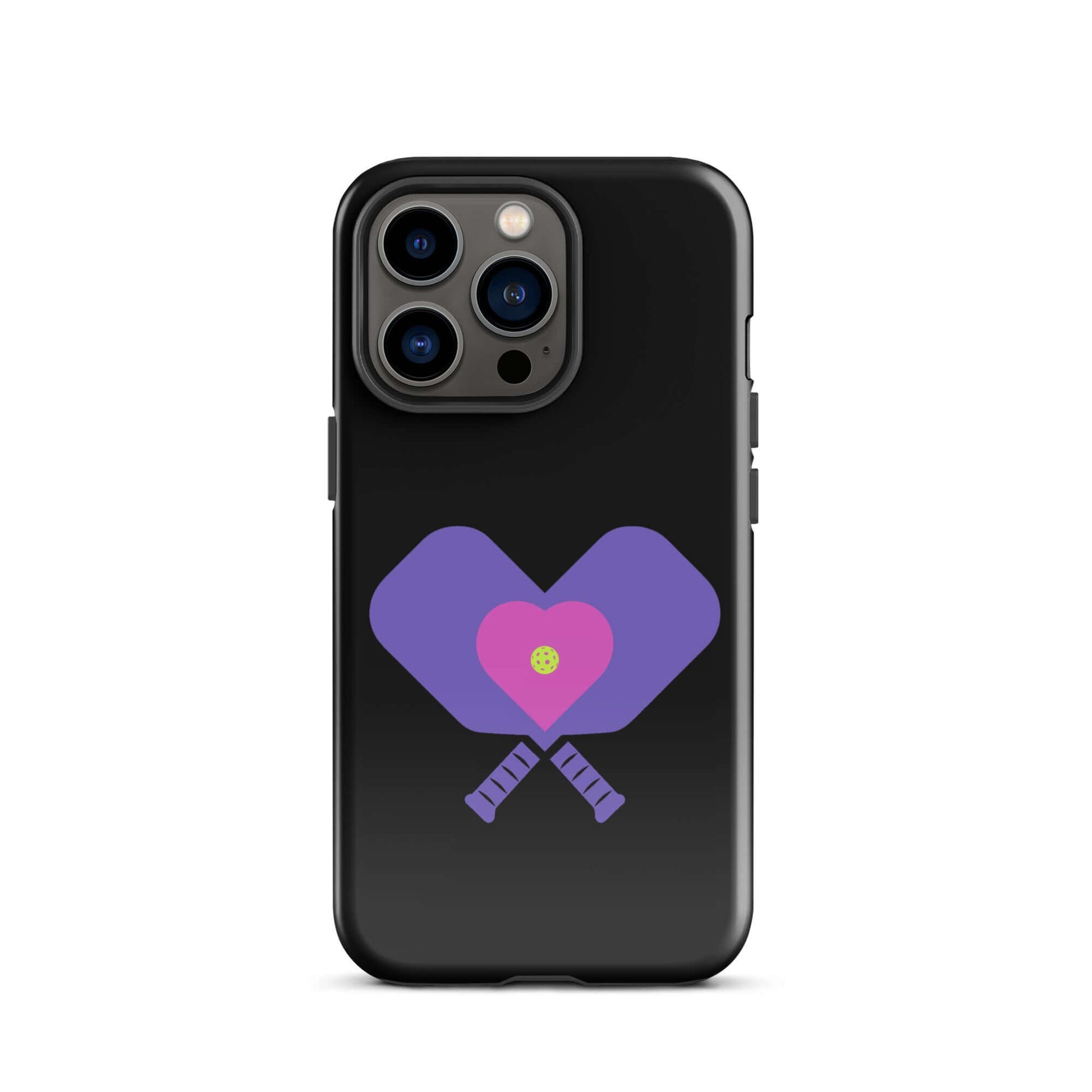 LOVE Pickleball Tough Case for iPhone® with heart and paddles design, perfect for pickleball enthusiasts.