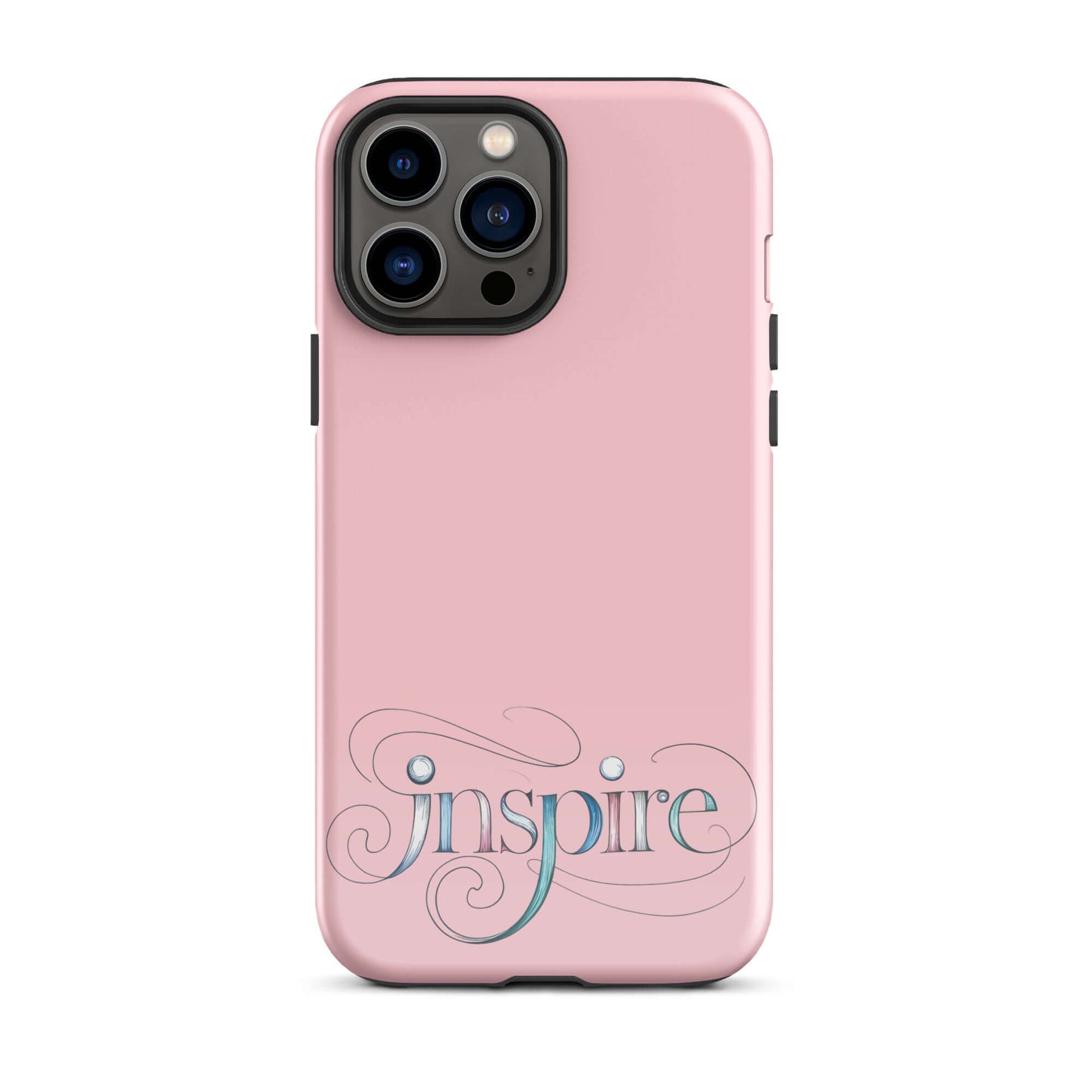 Inspire Sketch Tough Case for iPhone® in pink with elegant word art design.